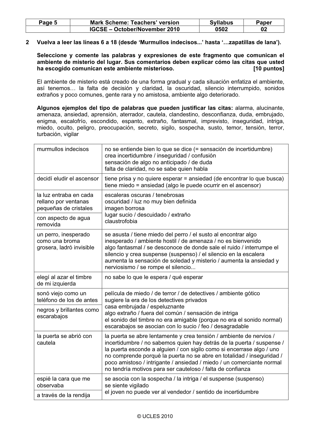 Mark scheme, page 5 of 10