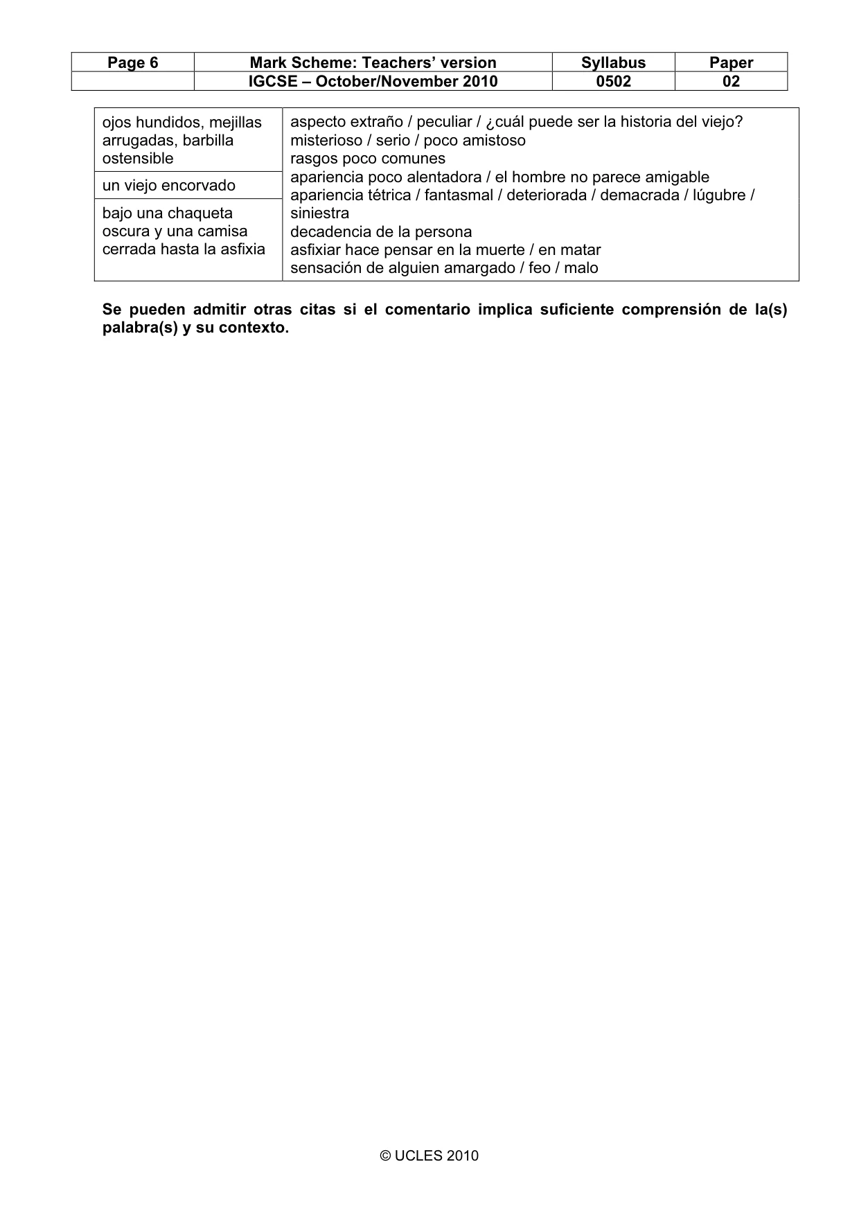 Mark scheme, page 6 of 10
