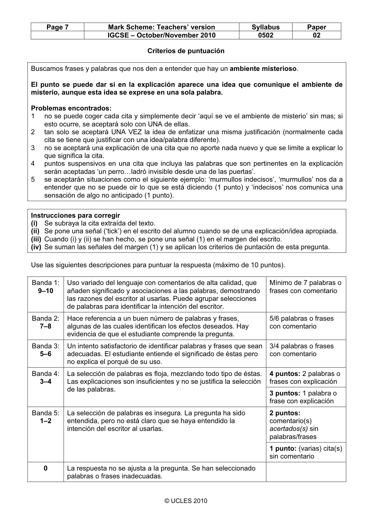 Mark scheme, page 7 of 10