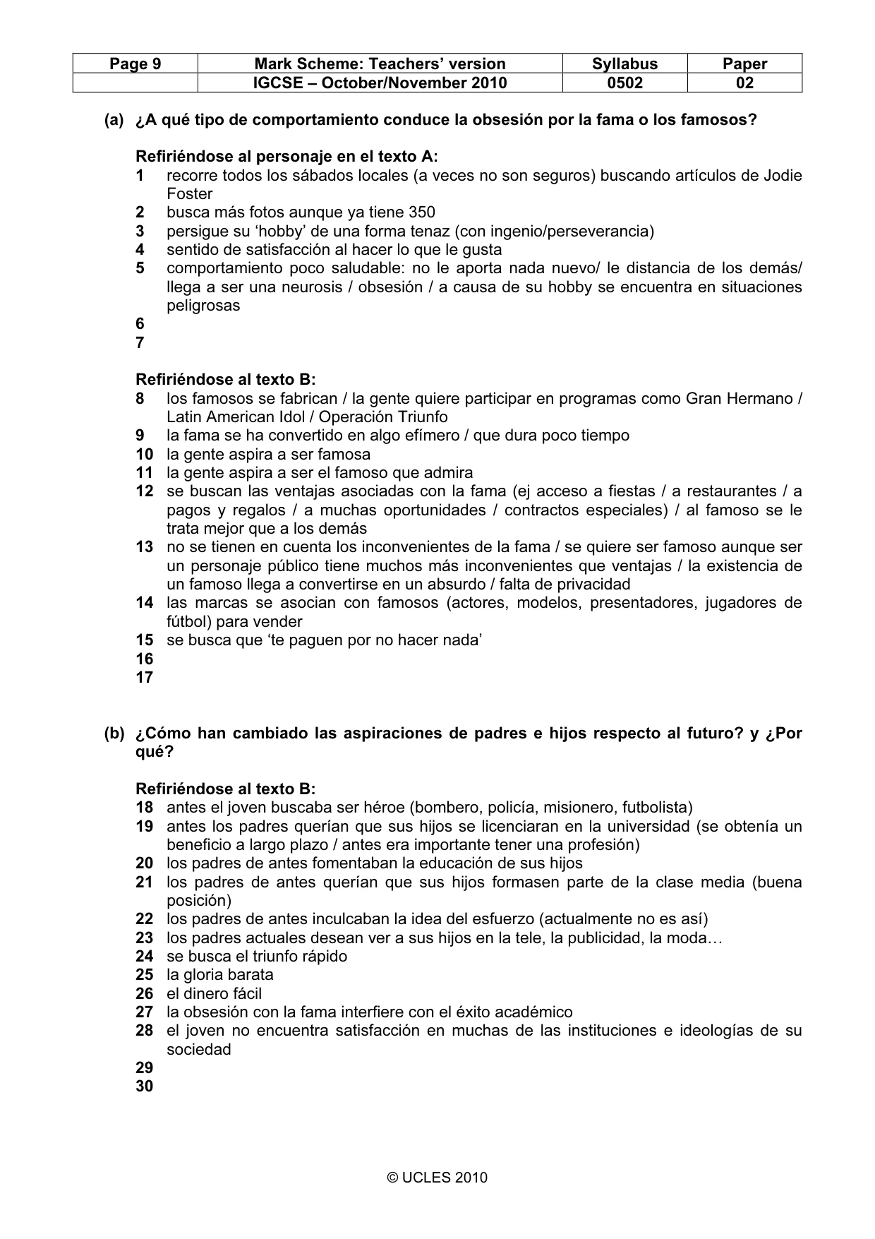 Mark scheme, page 9 of 10