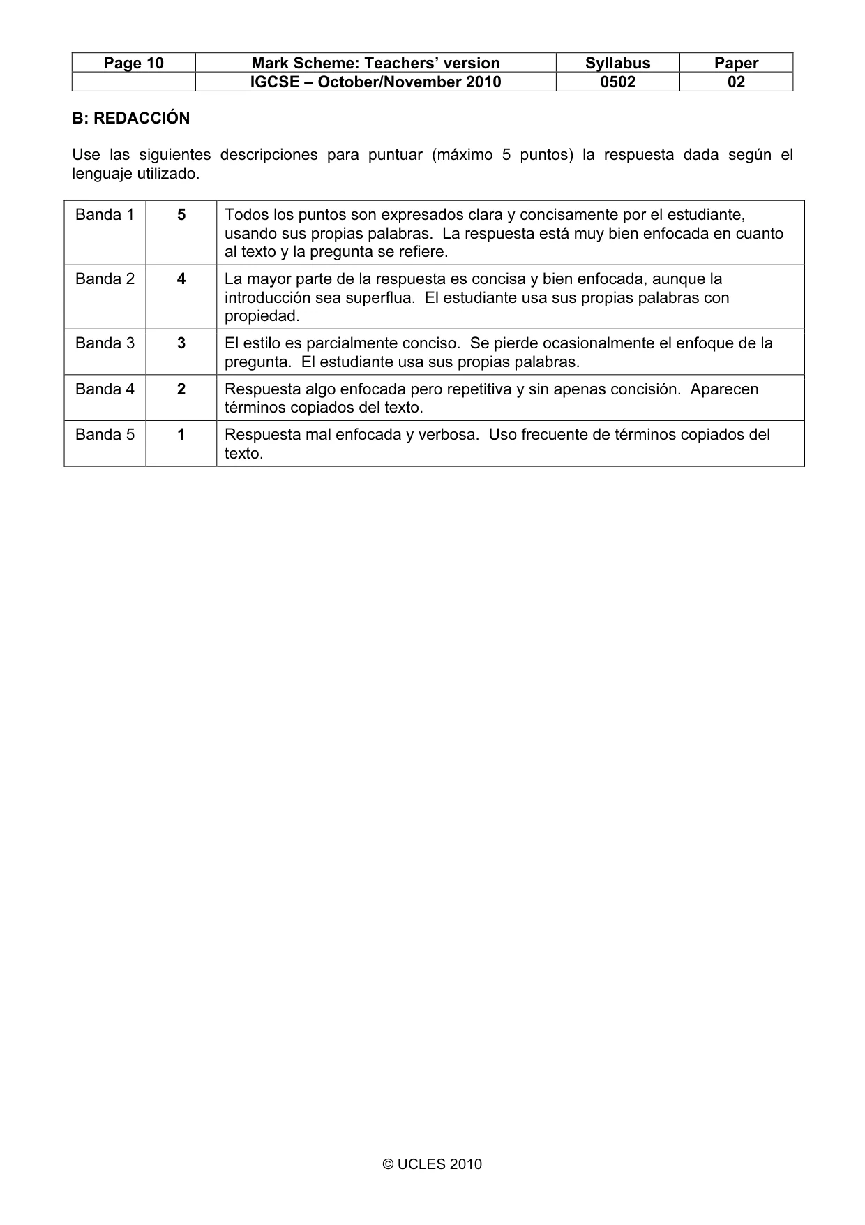 Mark scheme, page 10 of 10