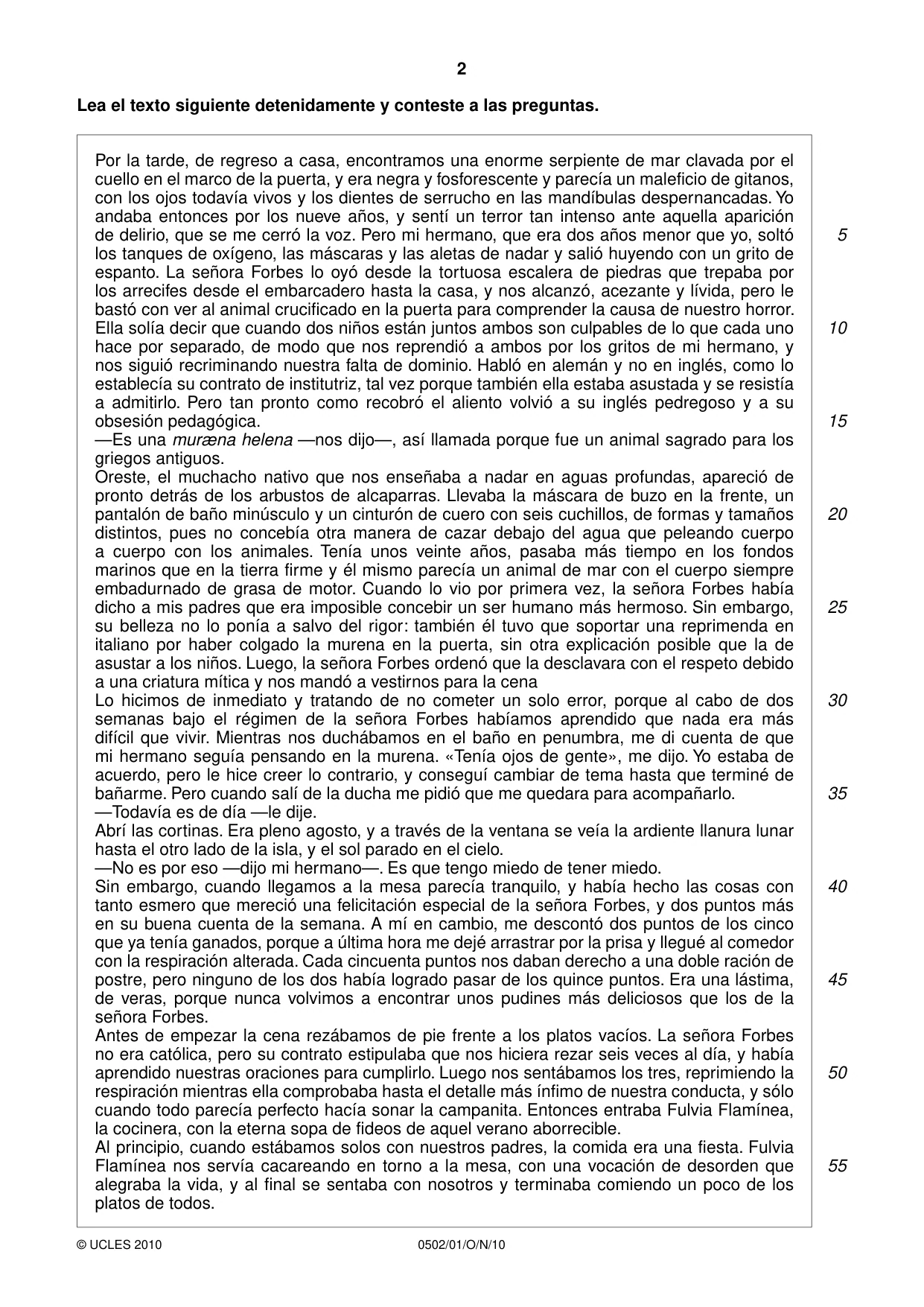 Cambridge IGCSE Spanish - First Language 0502 2010 Oct/Nov Paper 1 · Variant 1 question paper, page 2 of 4