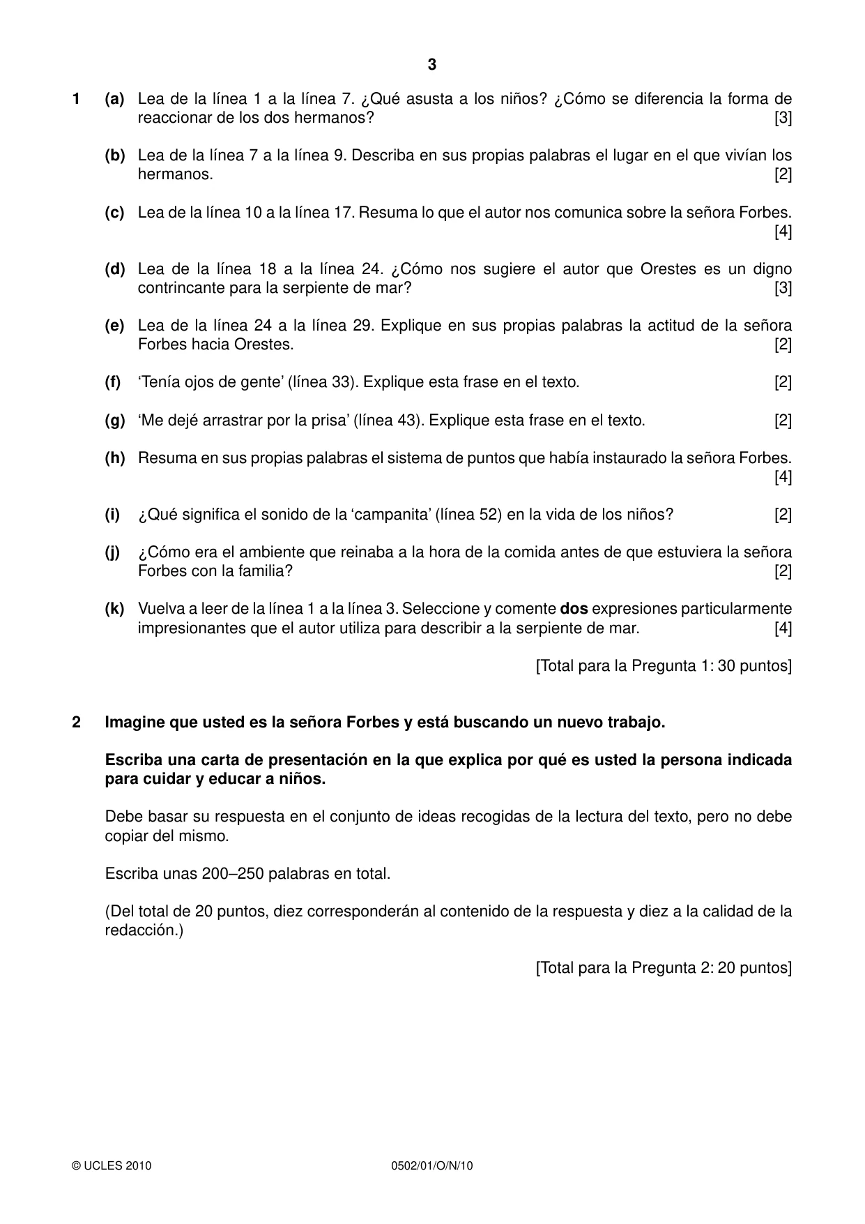 Cambridge IGCSE Spanish - First Language 0502 2010 Oct/Nov Paper 1 · Variant 1 question paper, page 3 of 4