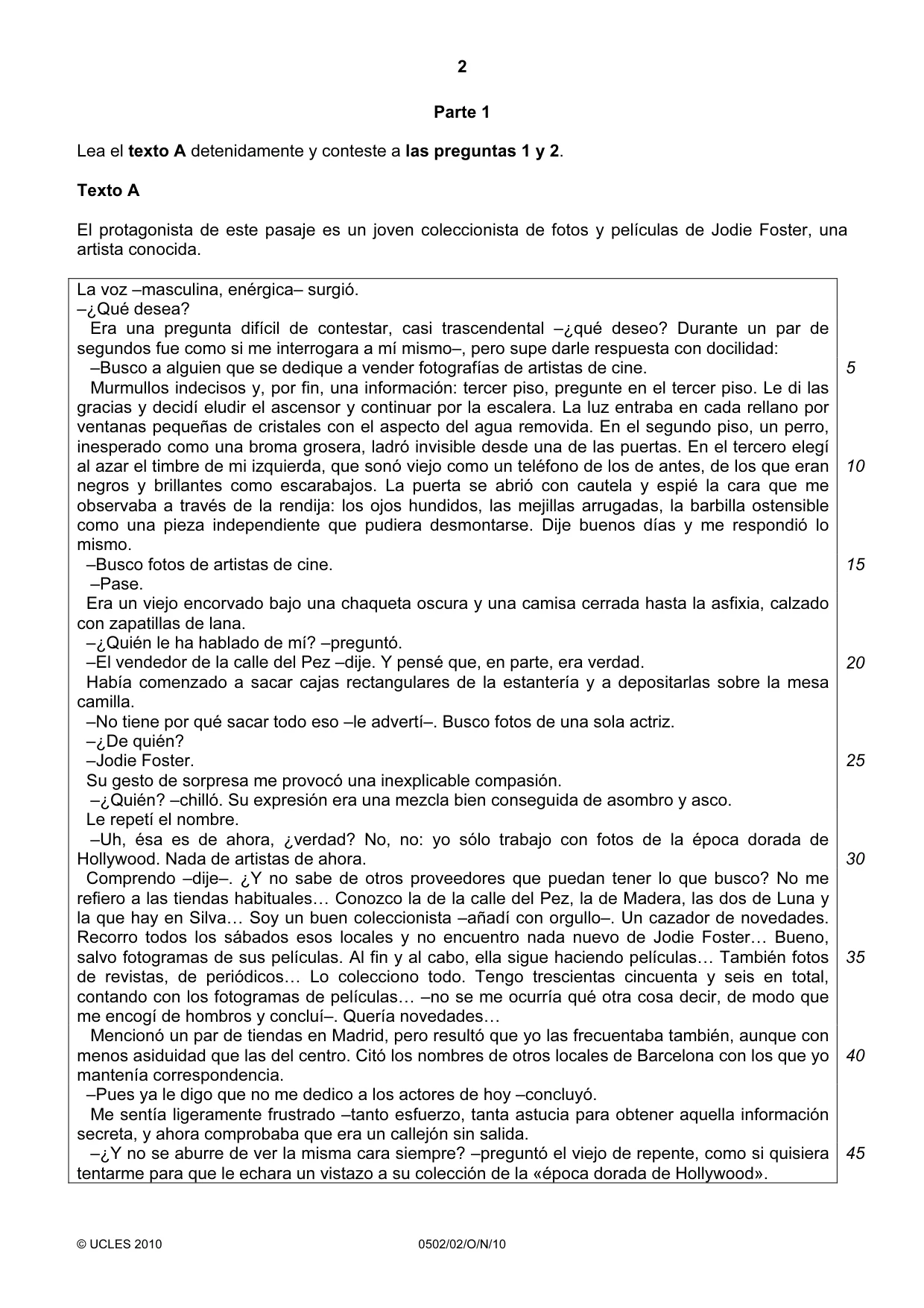 Cambridge IGCSE Spanish - First Language 0502 2010 Oct/Nov Paper 2 · Variant 1 question paper, page 2 of 8