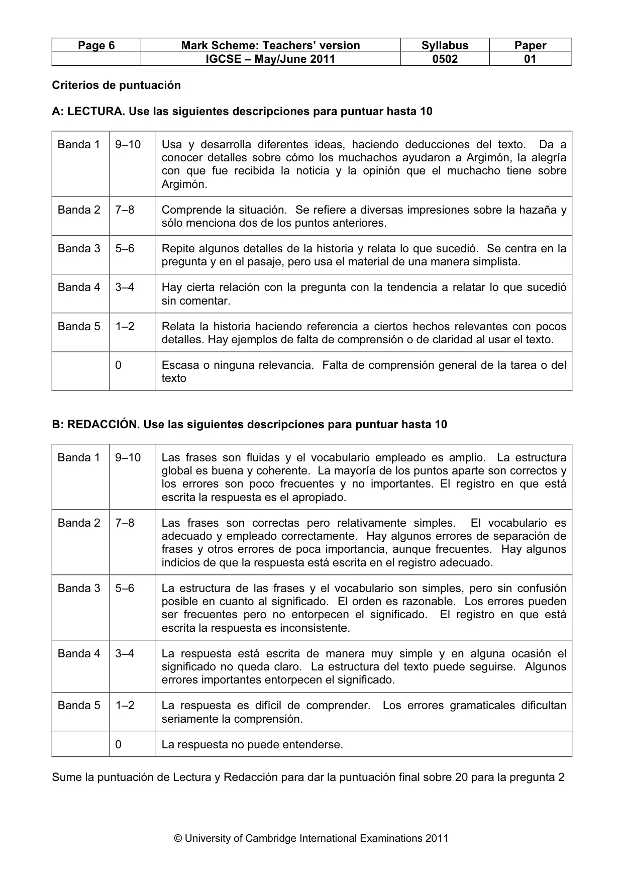 Mark scheme, page 6 of 6