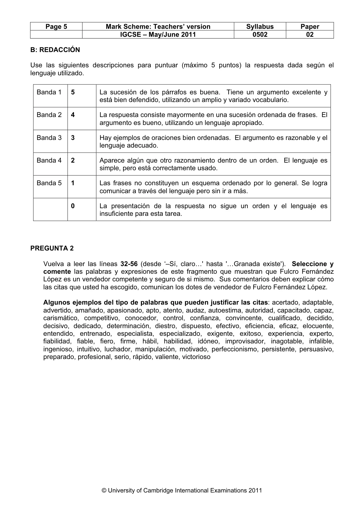 Mark scheme, page 5 of 9