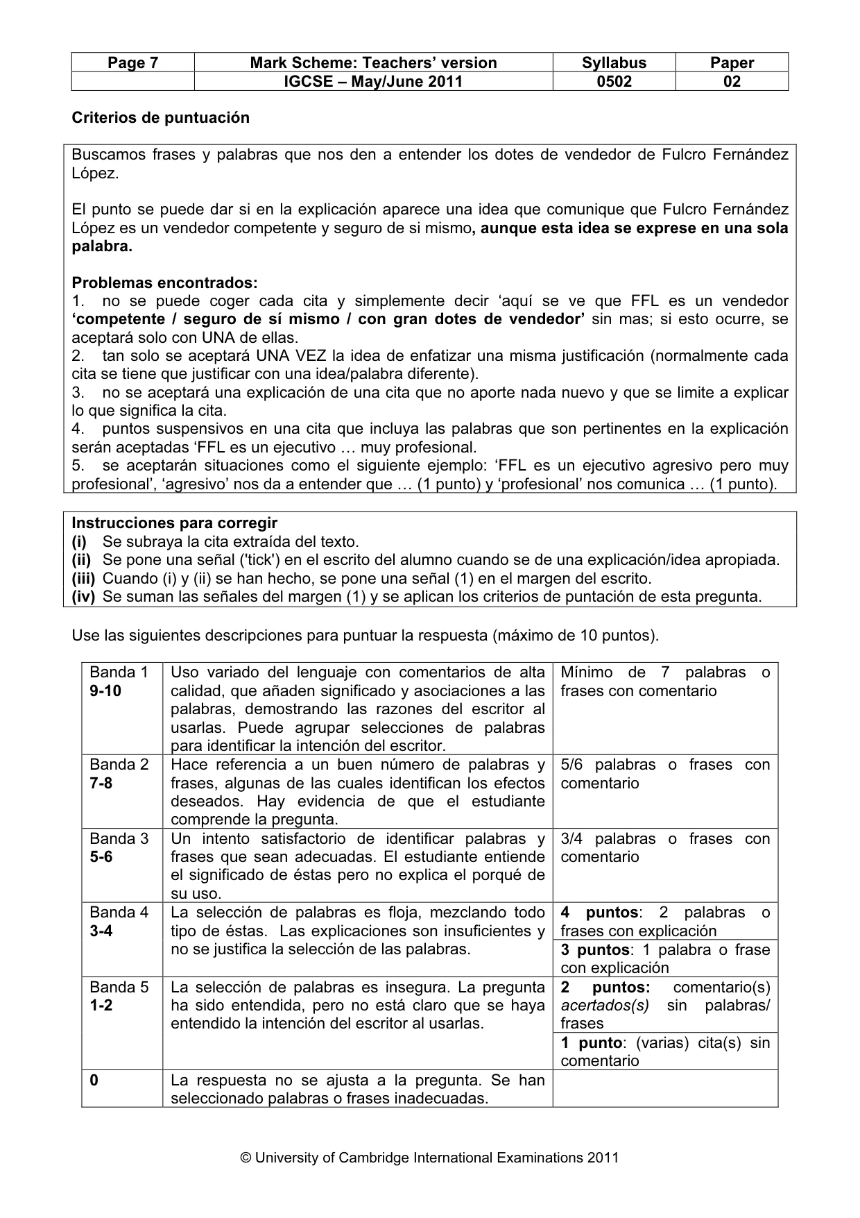 Mark scheme, page 7 of 9