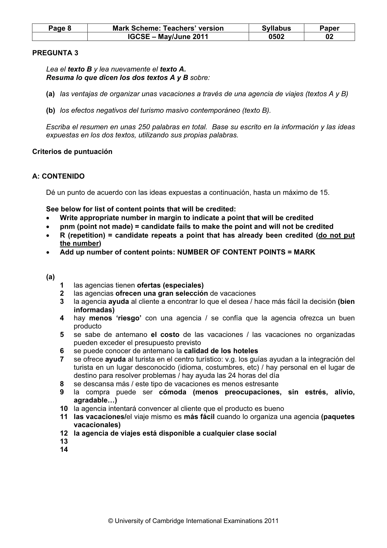 Mark scheme, page 8 of 9