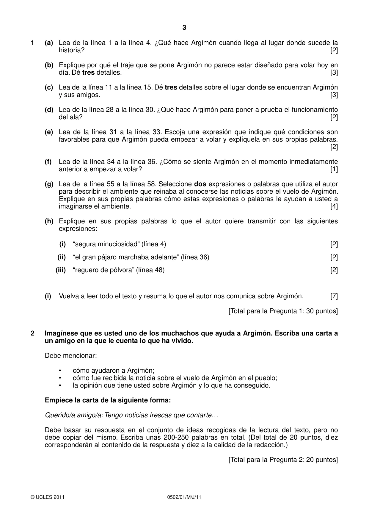 Cambridge IGCSE Spanish - First Language 0502 2011 May/June Paper 1 · Variant 1 question paper, page 3 of 4