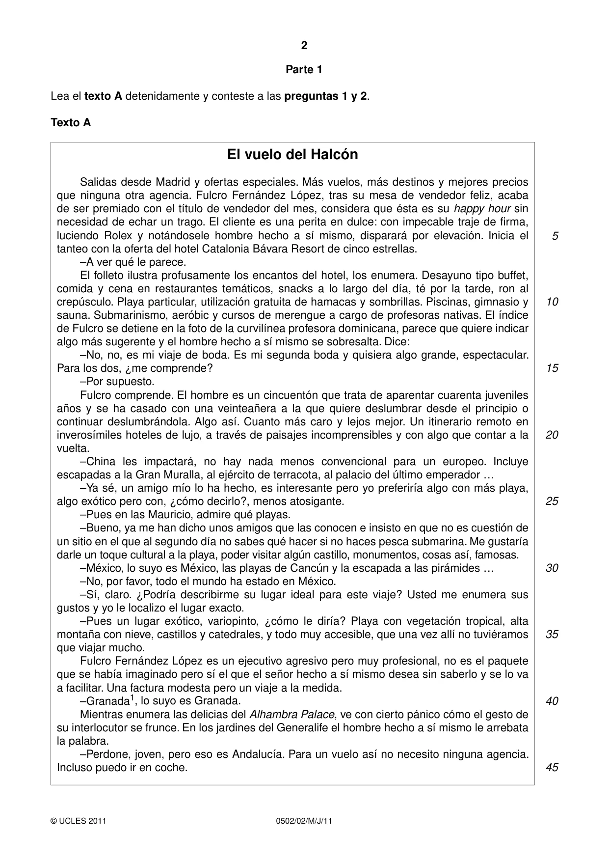 Cambridge IGCSE Spanish - First Language 0502 2011 May/June Paper 2 · Variant 1 question paper, page 2 of 8
