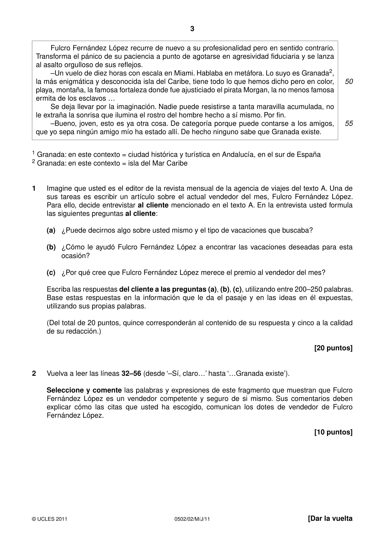 Cambridge IGCSE Spanish - First Language 0502 2011 May/June Paper 2 · Variant 1 question paper, page 3 of 8
