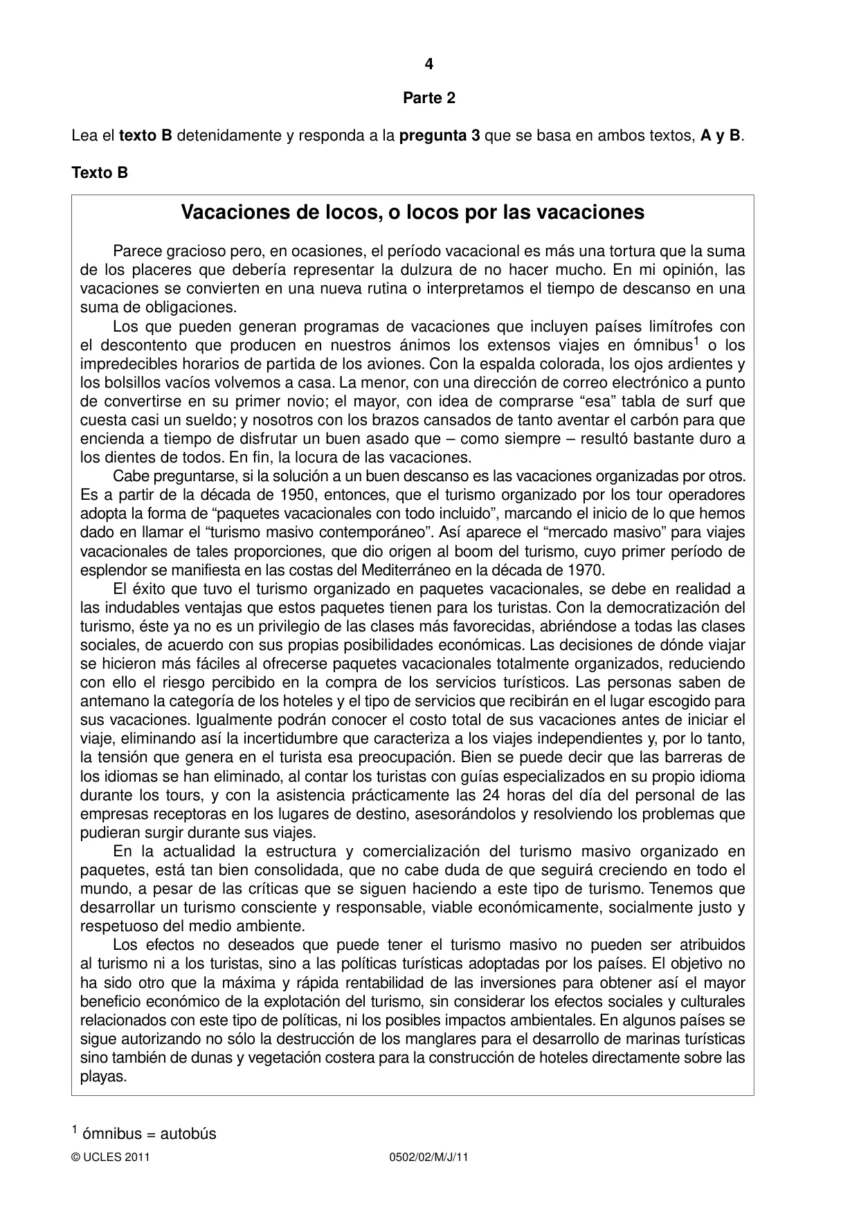 Cambridge IGCSE Spanish - First Language 0502 2011 May/June Paper 2 · Variant 1 question paper, page 4 of 8