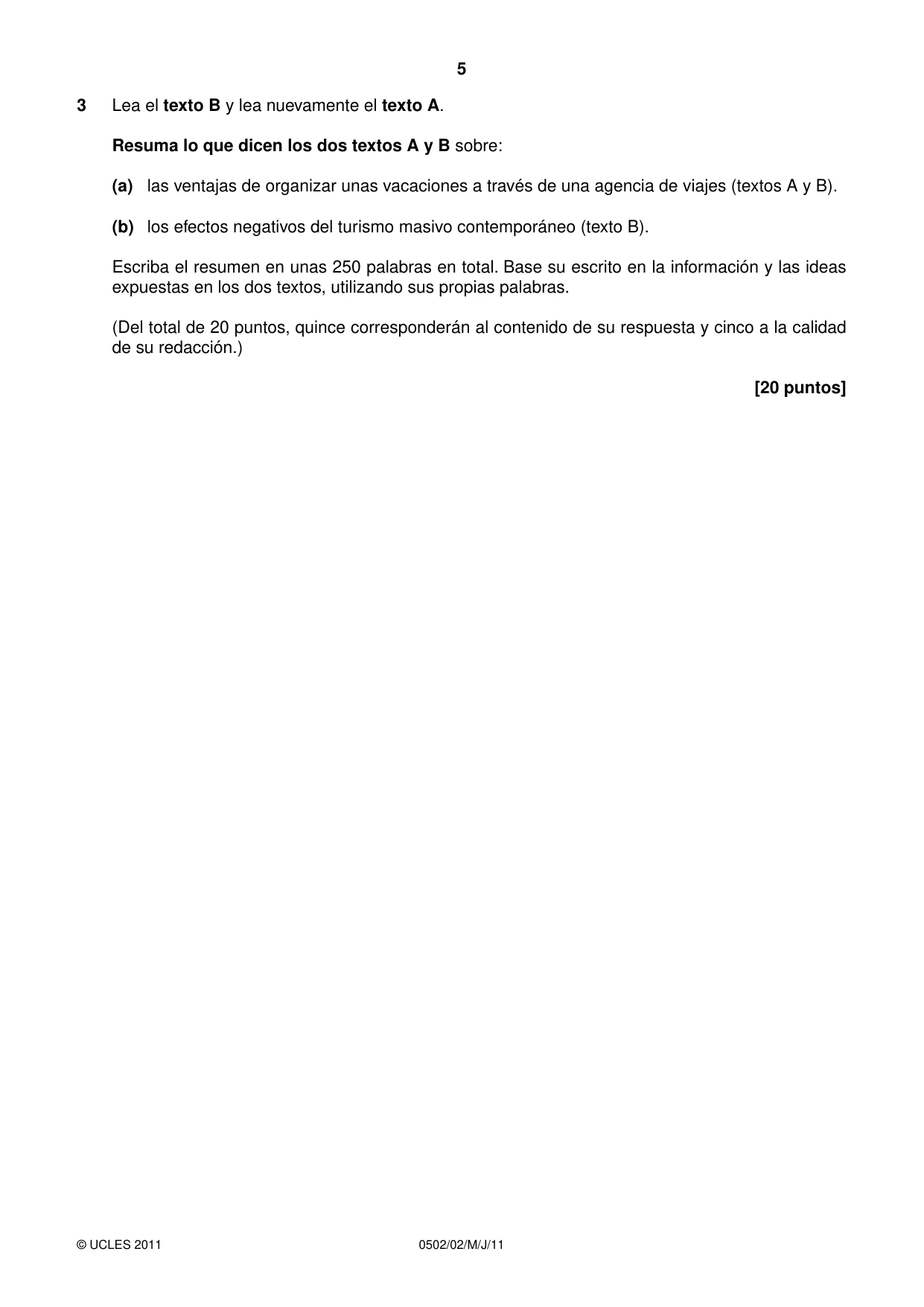 Cambridge IGCSE Spanish - First Language 0502 2011 May/June Paper 2 · Variant 1 question paper, page 5 of 8