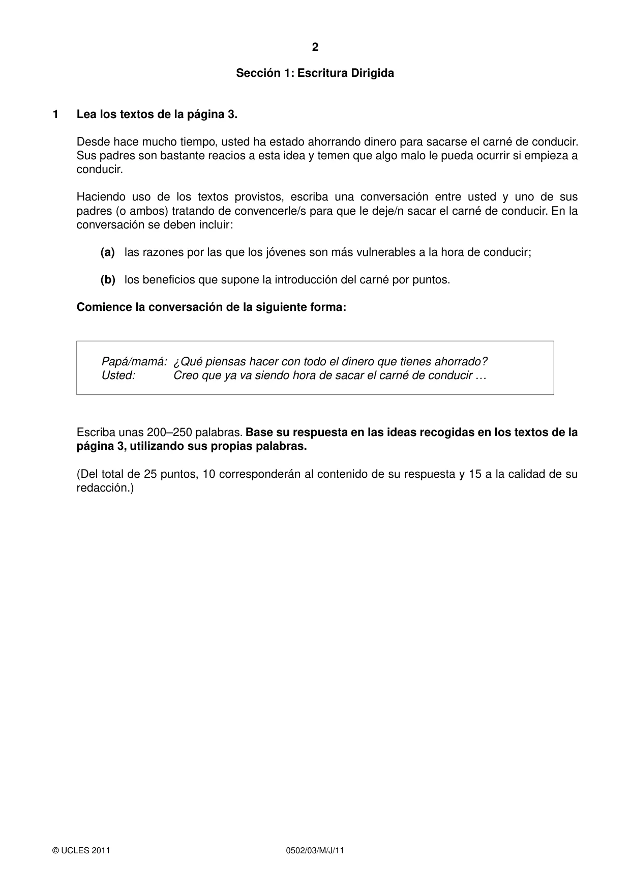 Cambridge IGCSE Spanish - First Language 0502 2011 May/June Paper 3 · Variant 1 question paper, page 2 of 4