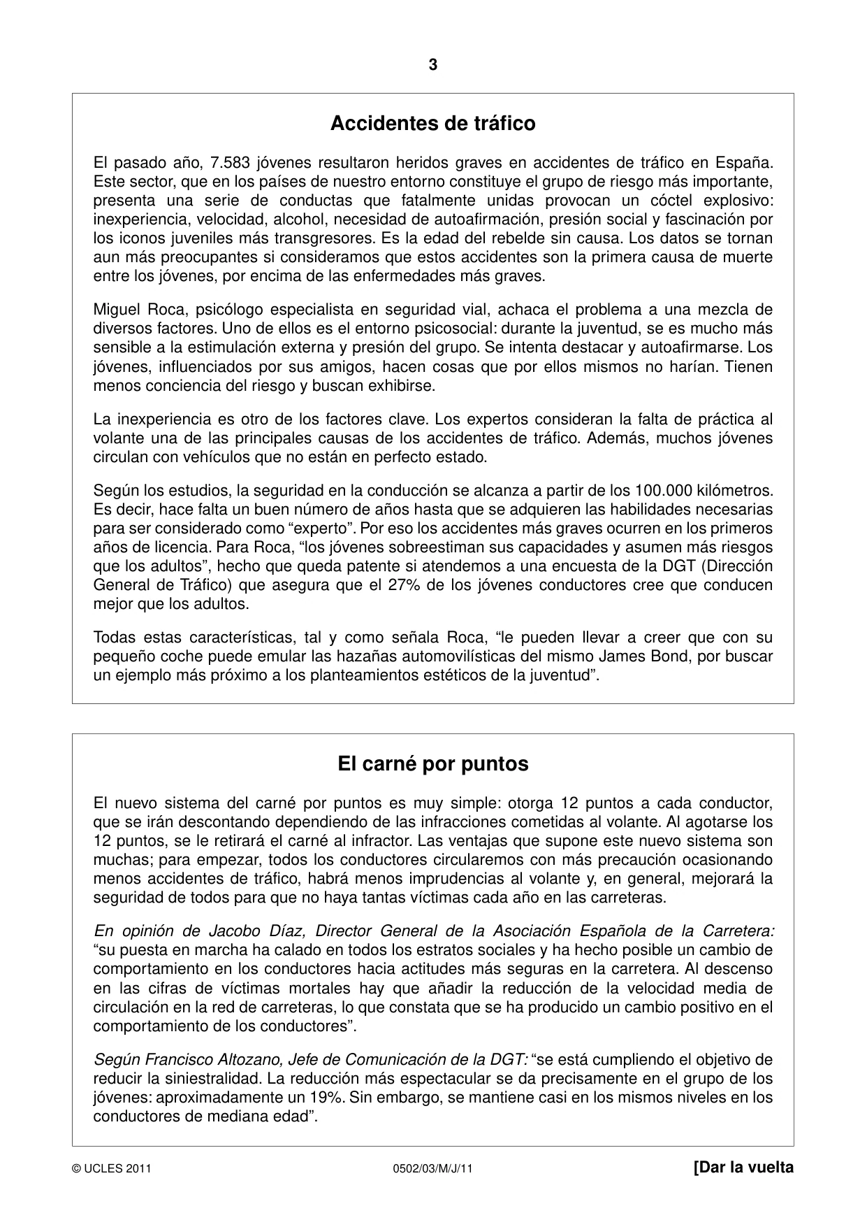 Cambridge IGCSE Spanish - First Language 0502 2011 May/June Paper 3 · Variant 1 question paper, page 3 of 4