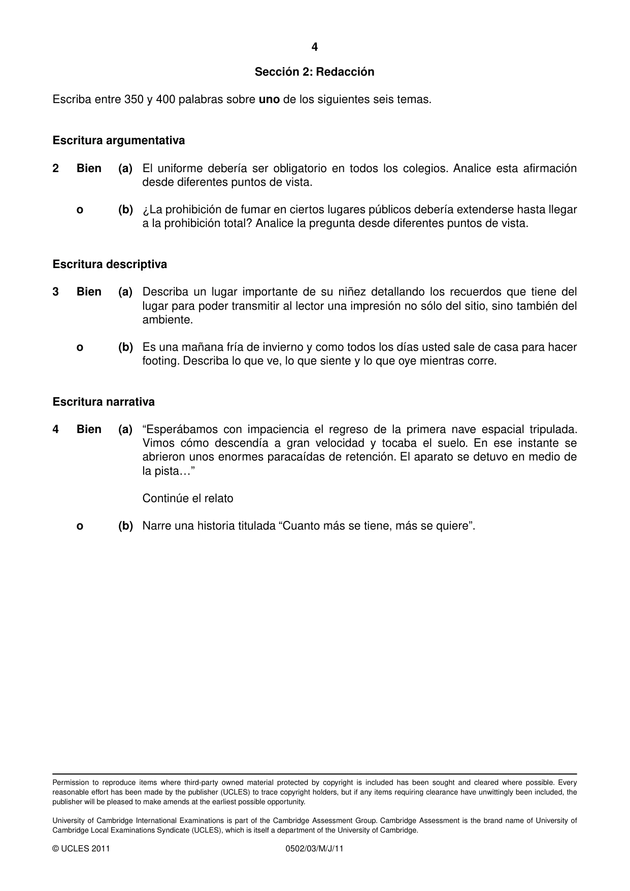 Cambridge IGCSE Spanish - First Language 0502 2011 May/June Paper 3 · Variant 1 question paper, page 4 of 4