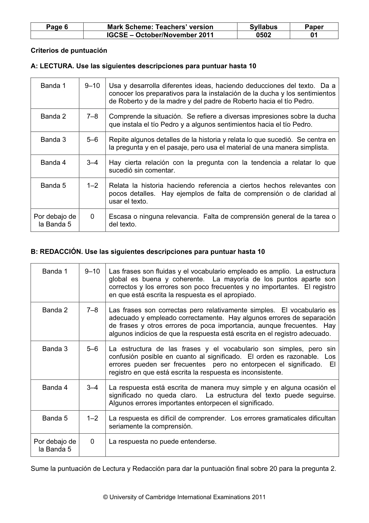 Mark scheme, page 6 of 6