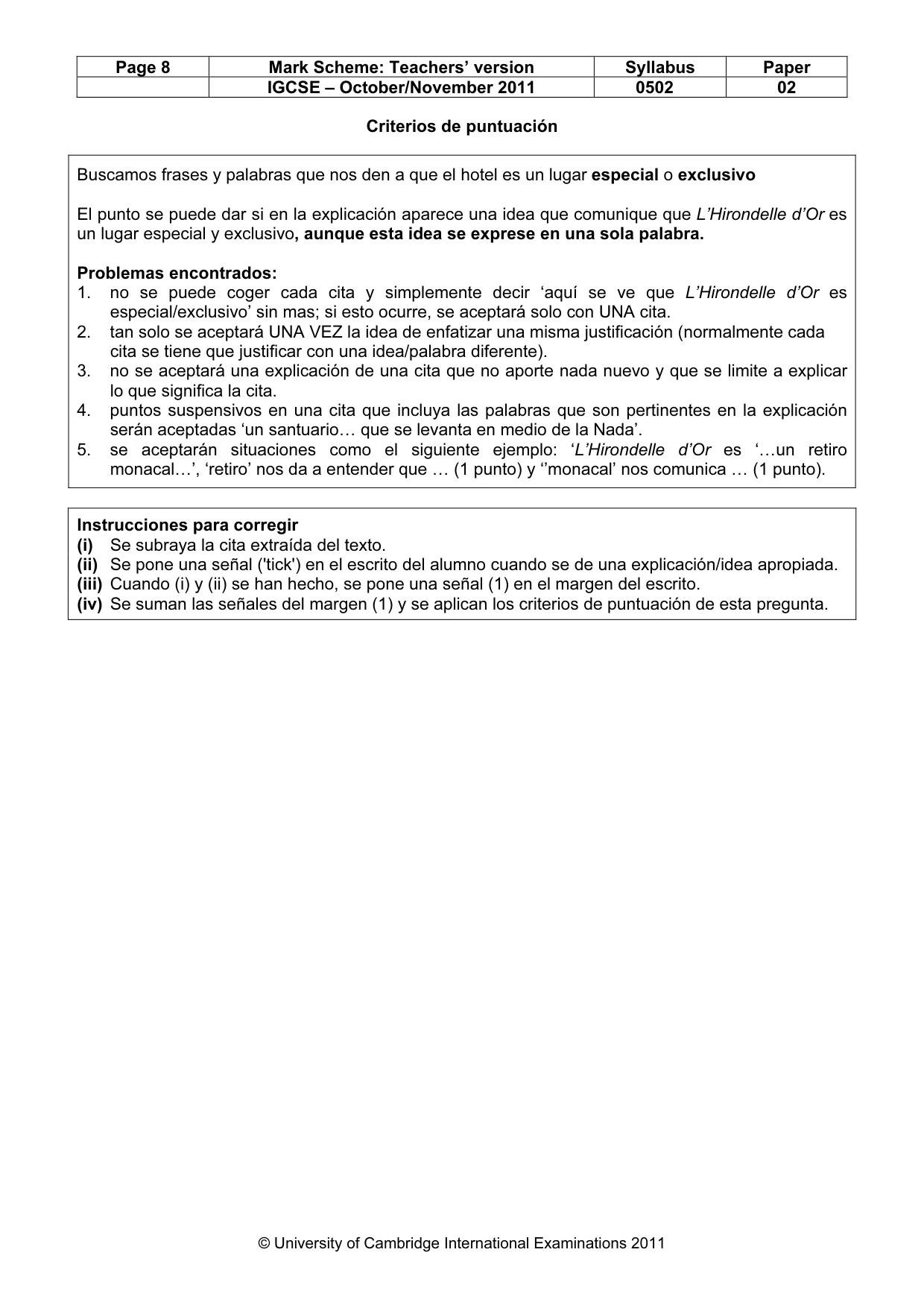 Mark scheme, page 8 of 11
