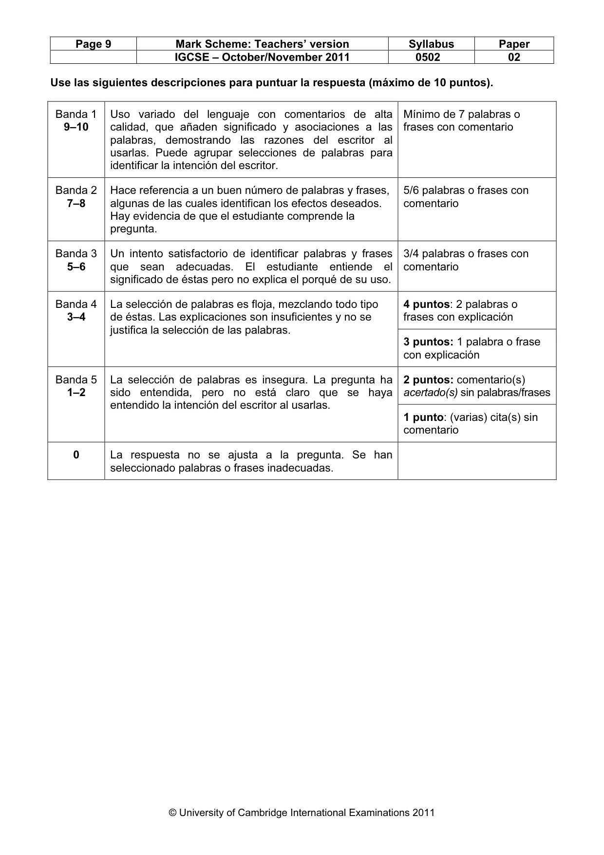 Mark scheme, page 9 of 11
