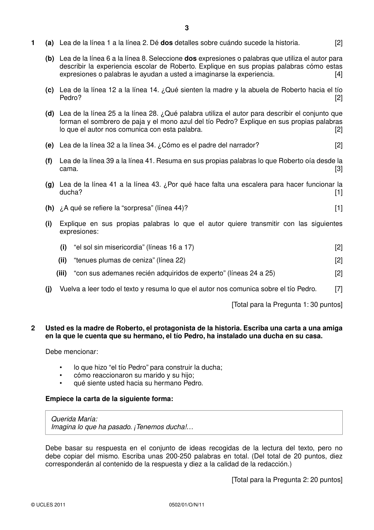 Cambridge IGCSE Spanish - First Language 0502 2011 Oct/Nov Paper 1 · Variant 1 question paper, page 3 of 4
