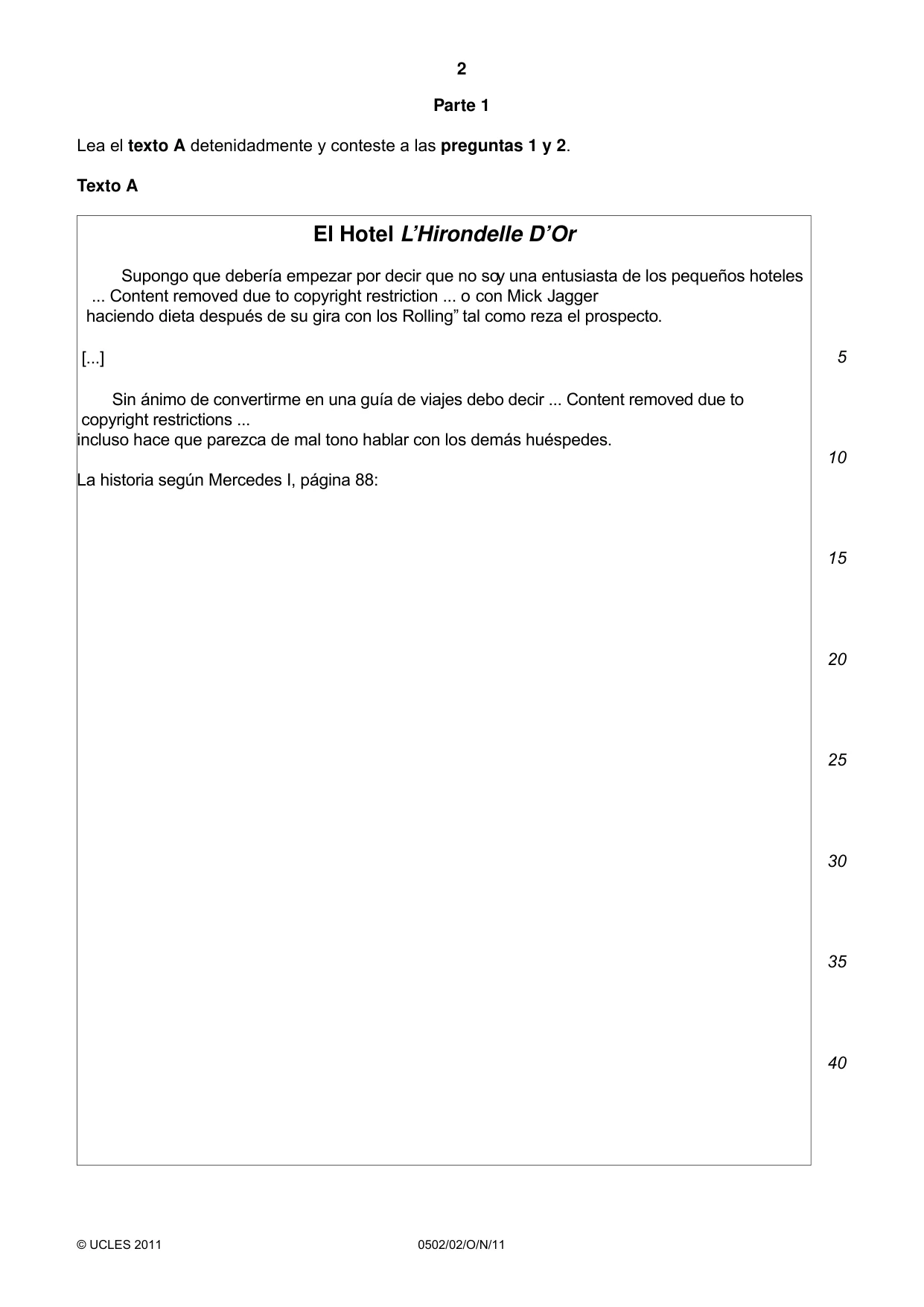 Cambridge IGCSE Spanish - First Language 0502 2011 Oct/Nov Paper 2 · Variant 1 question paper, page 2 of 8