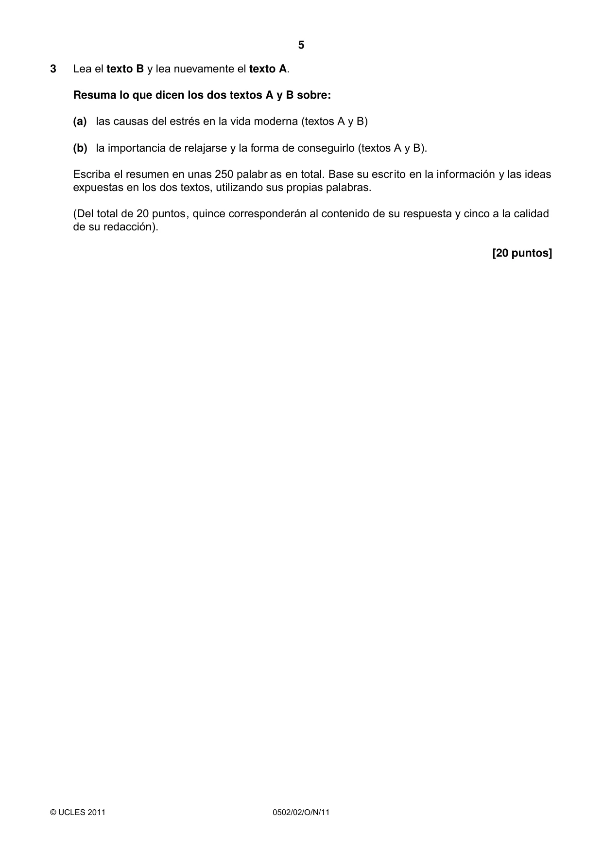 Cambridge IGCSE Spanish - First Language 0502 2011 Oct/Nov Paper 2 · Variant 1 question paper, page 5 of 8