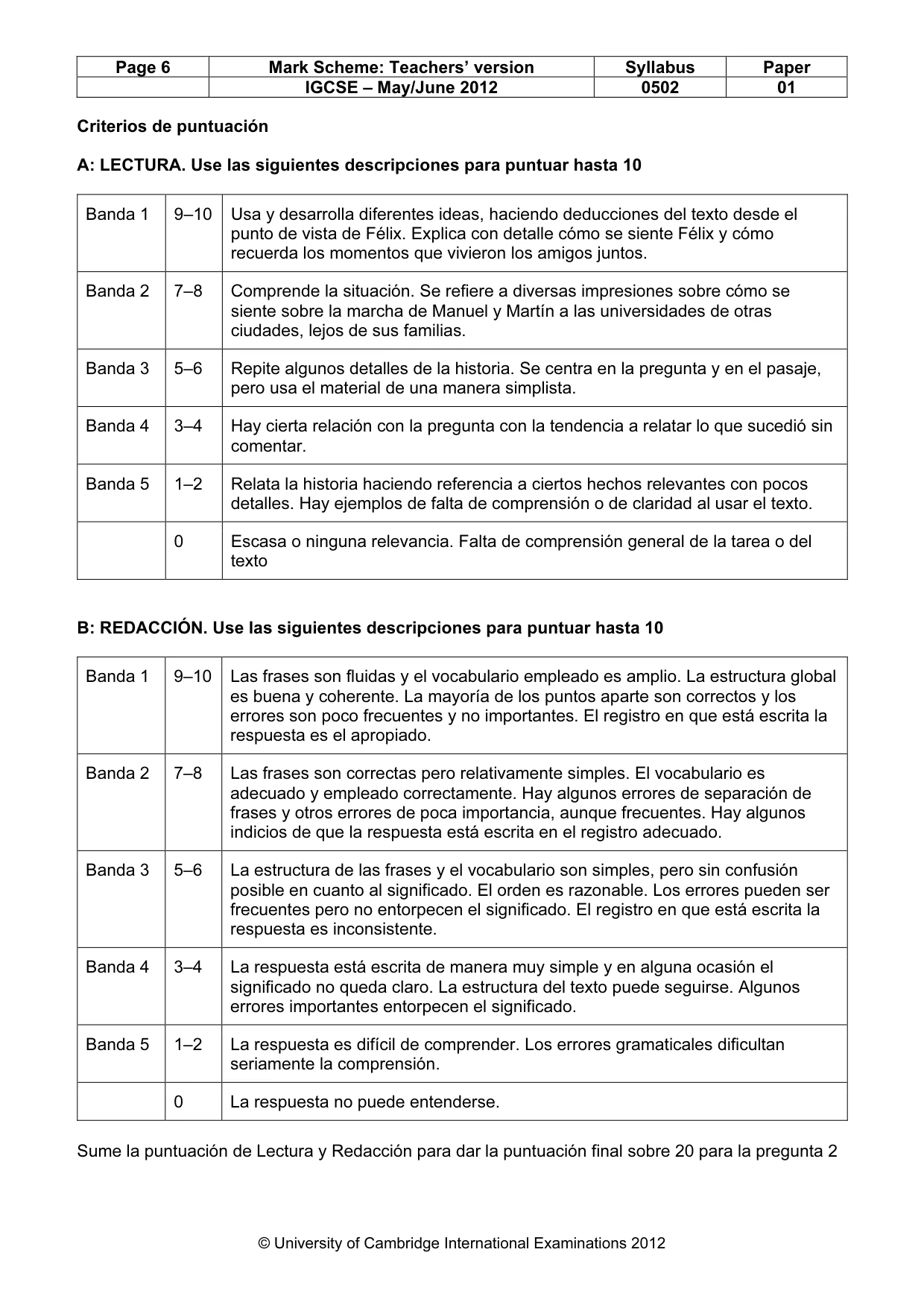 Mark scheme, page 6 of 6