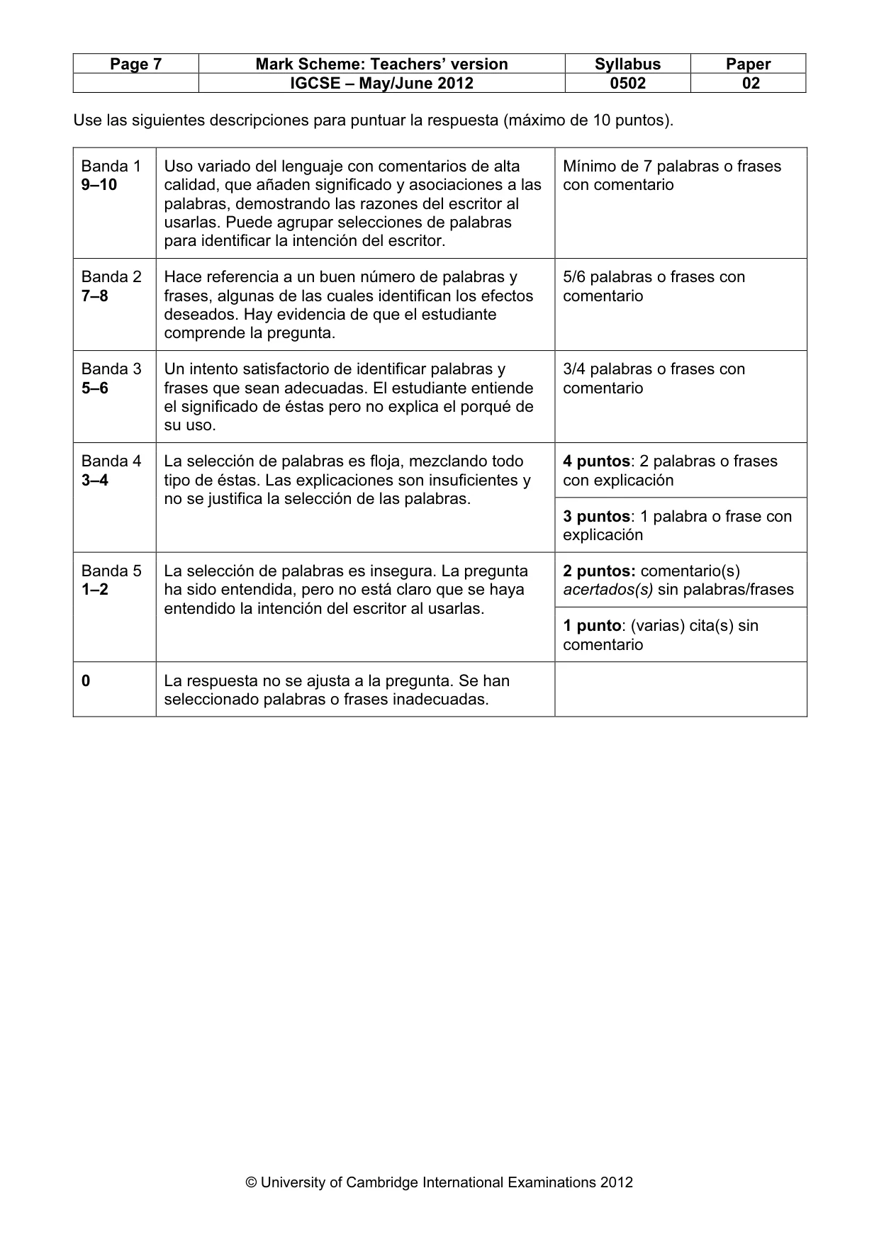 Mark scheme, page 7 of 9