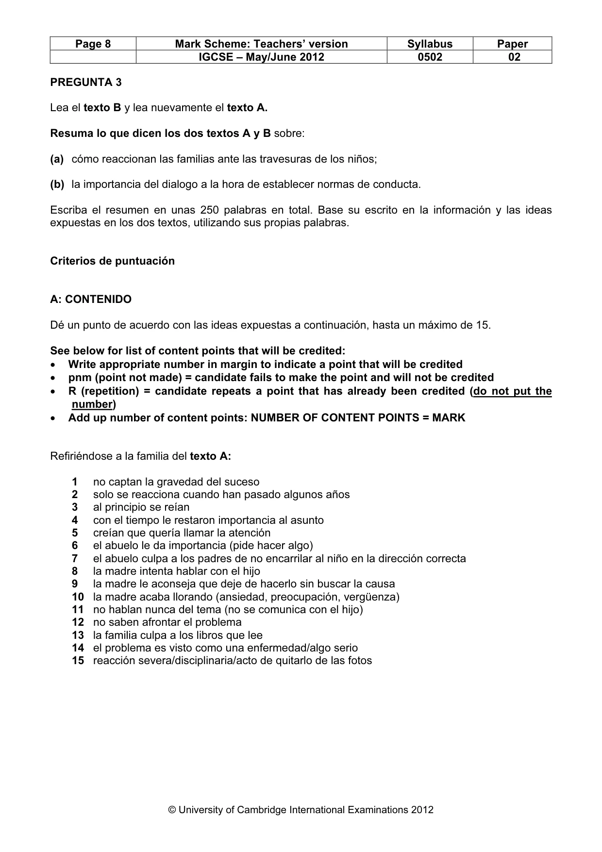 Mark scheme, page 8 of 9