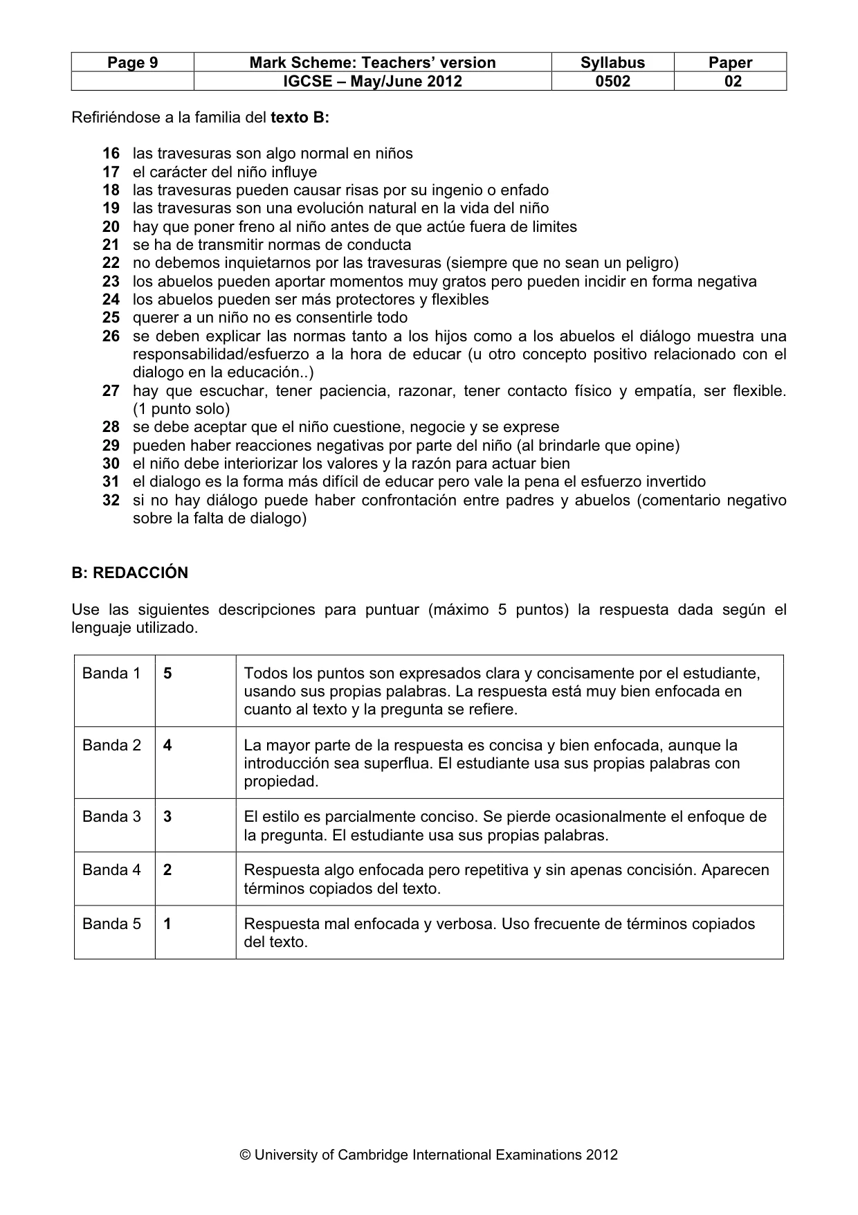 Mark scheme, page 9 of 9