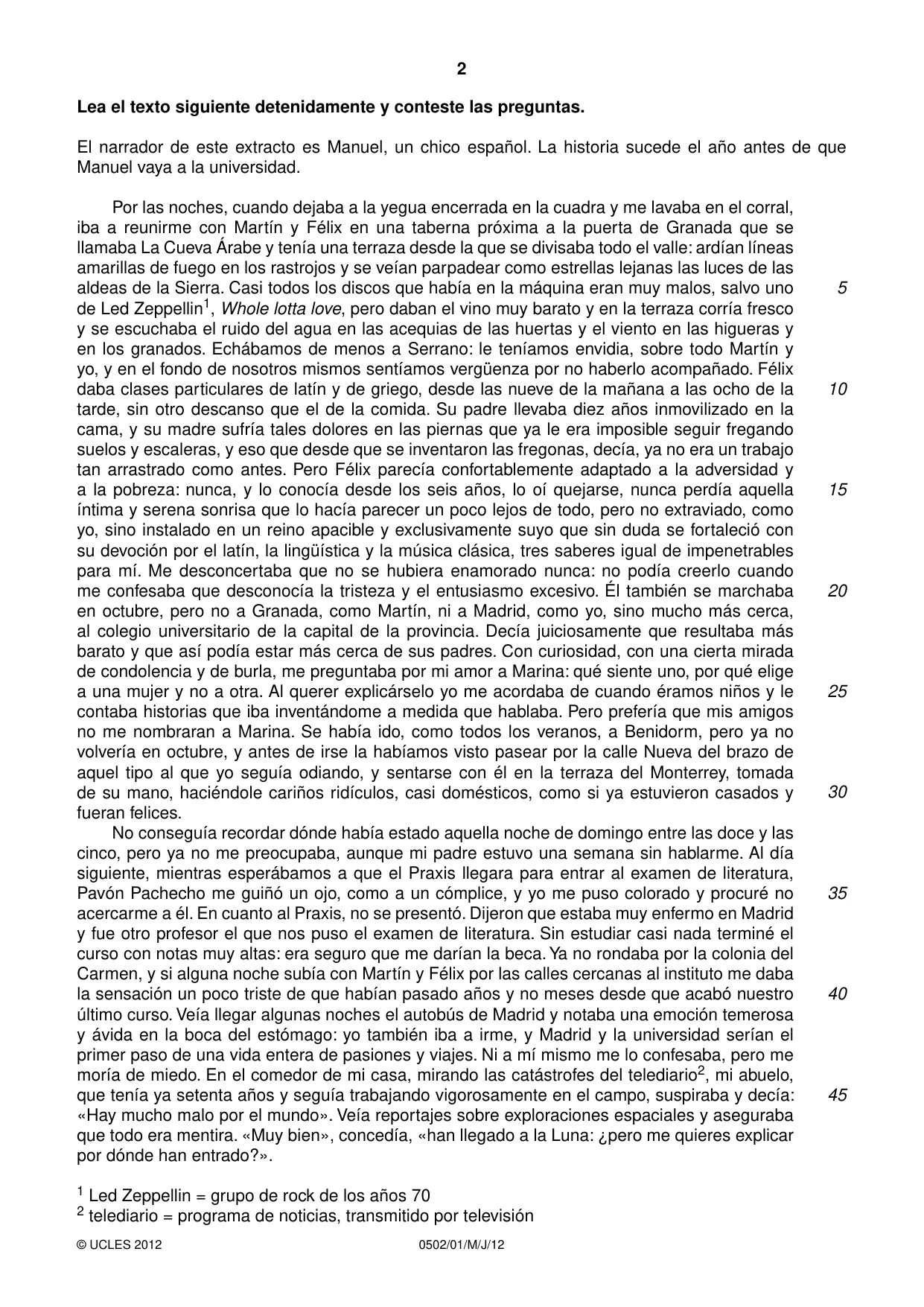 Cambridge IGCSE Spanish - First Language 0502 2012 May/June Paper 1 · Variant 1 question paper, page 2 of 4