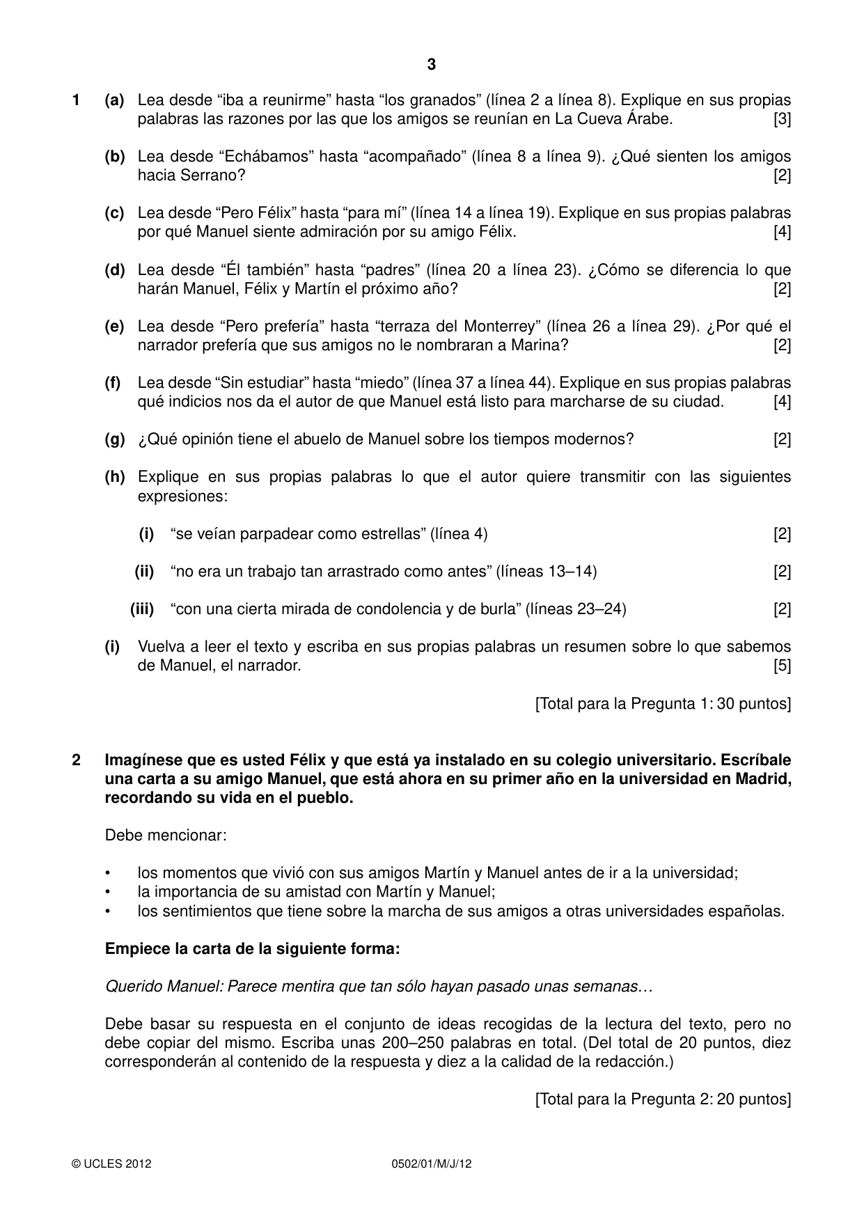 Cambridge IGCSE Spanish - First Language 0502 2012 May/June Paper 1 · Variant 1 question paper, page 3 of 4