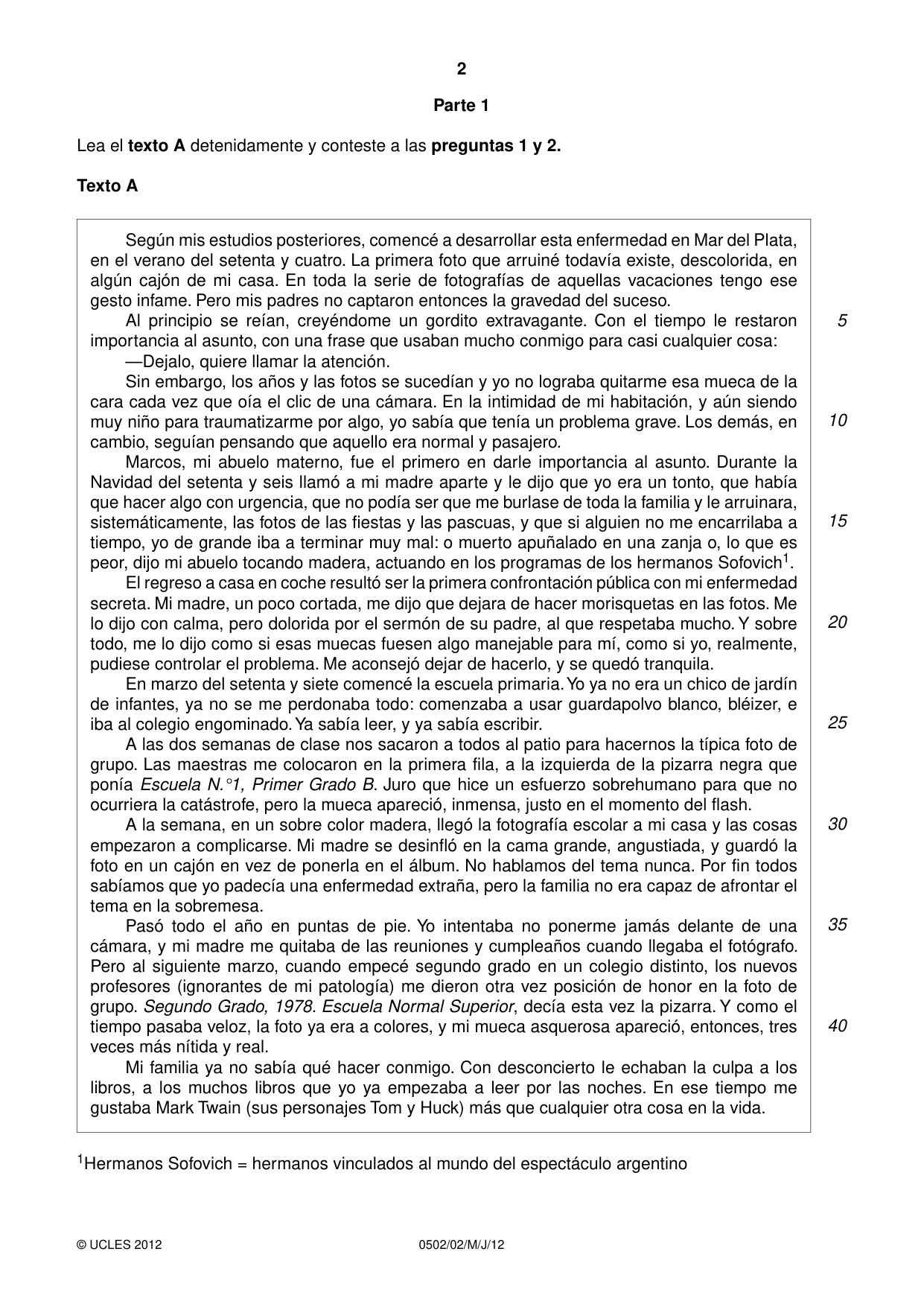 Cambridge IGCSE Spanish - First Language 0502 2012 May/June Paper 2 · Variant 1 question paper, page 2 of 8