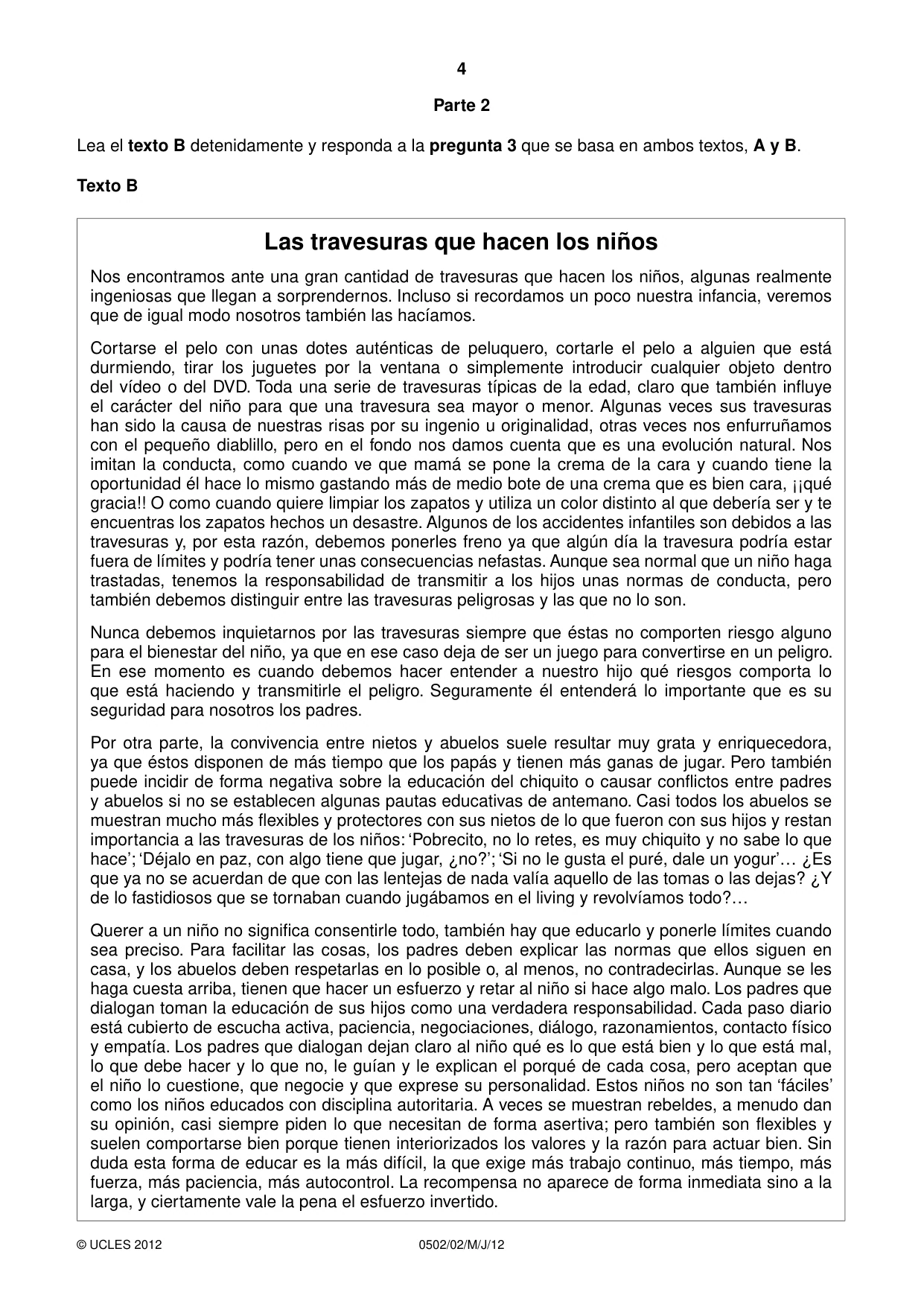 Cambridge IGCSE Spanish - First Language 0502 2012 May/June Paper 2 · Variant 1 question paper, page 4 of 8
