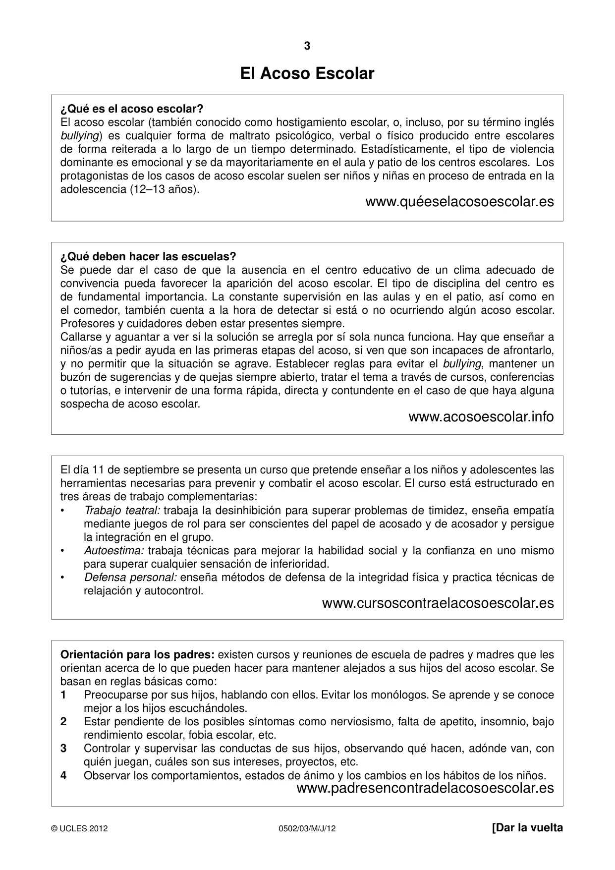 Cambridge IGCSE Spanish - First Language 0502 2012 May/June Paper 3 · Variant 1 question paper, page 3 of 4