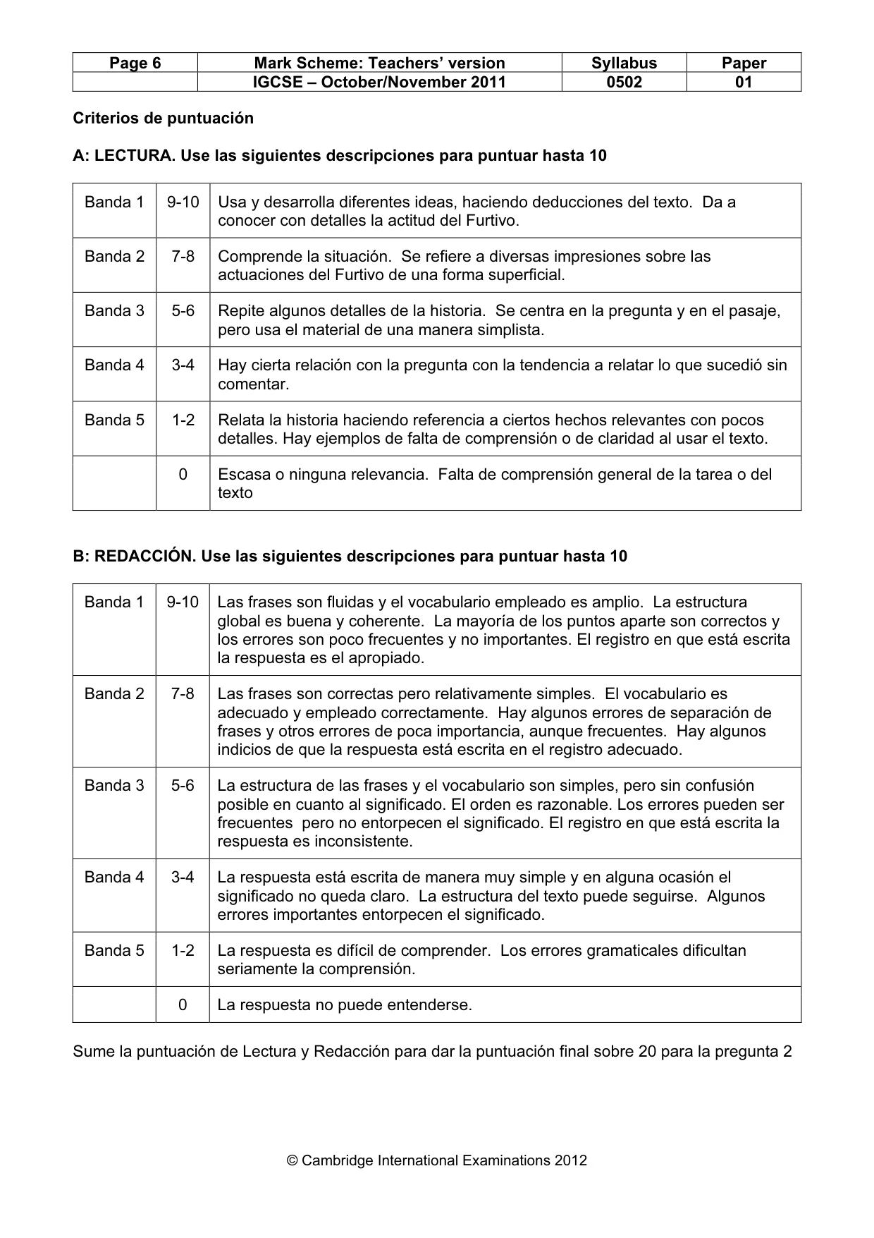 Mark scheme, page 6 of 6