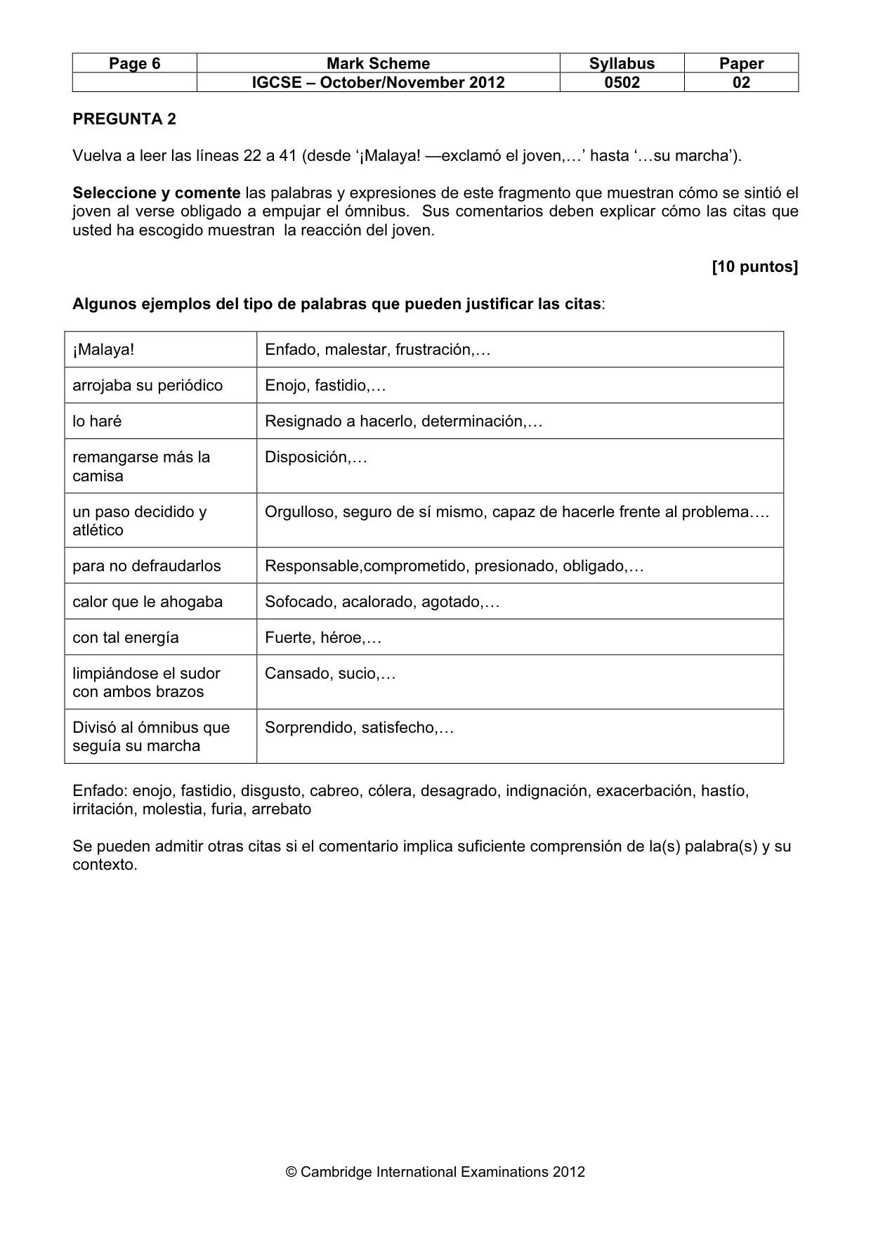 Mark scheme, page 6 of 10