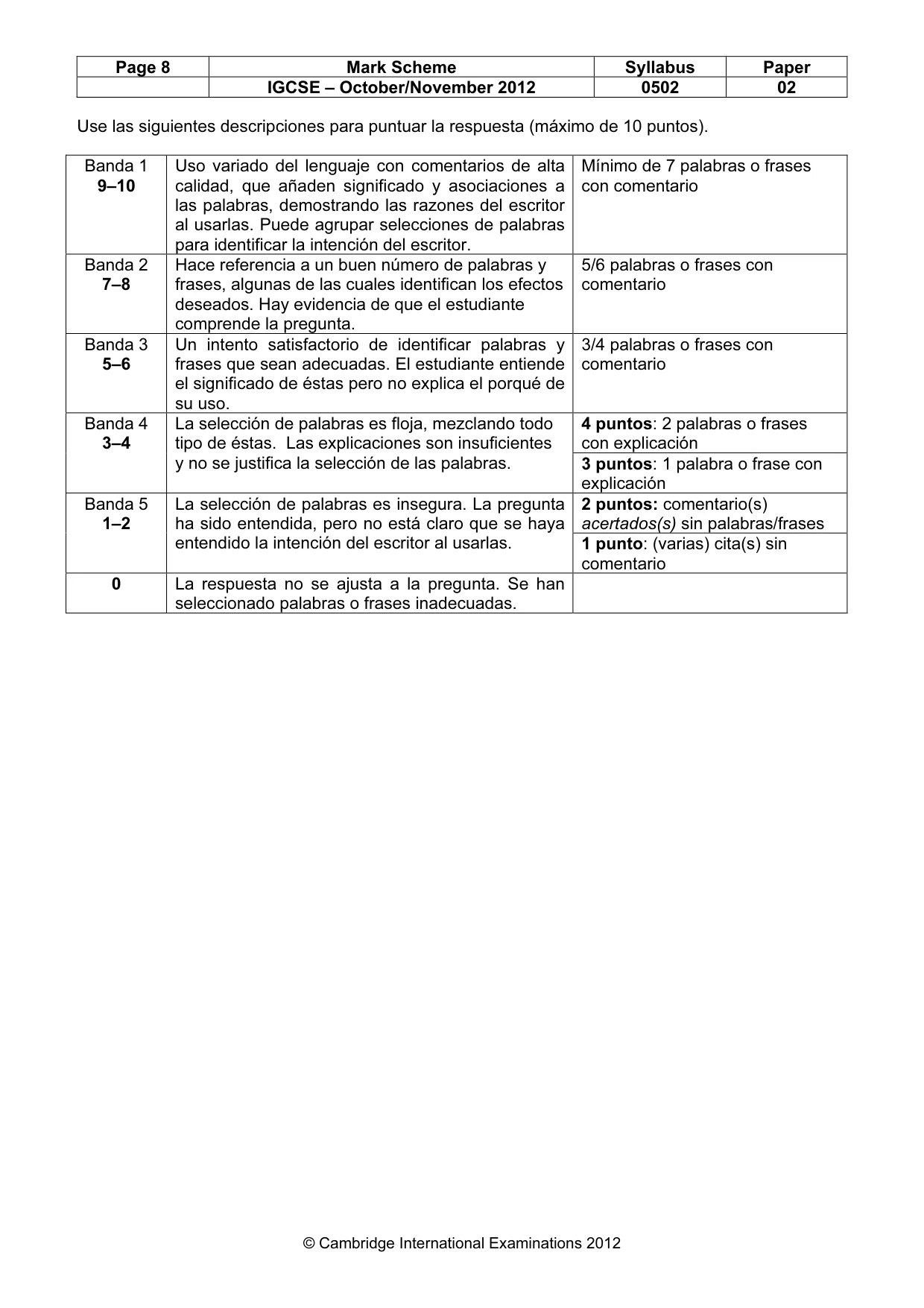 Mark scheme, page 8 of 10