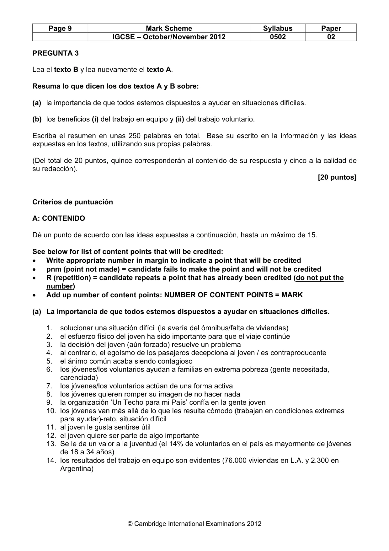 Mark scheme, page 9 of 10