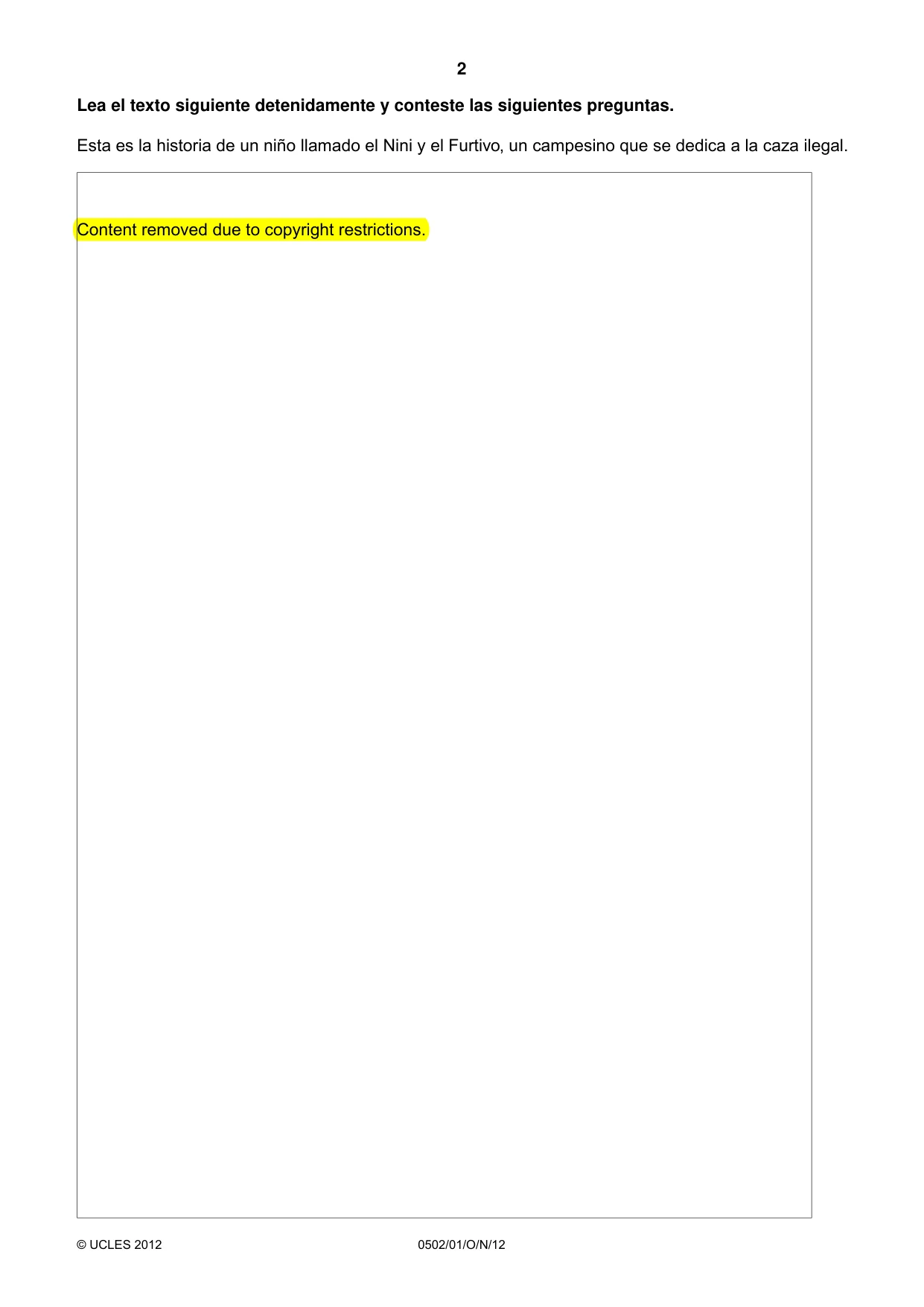Cambridge IGCSE Spanish - First Language 0502 2012 Oct/Nov Paper 1 · Variant 1 question paper, page 2 of 4