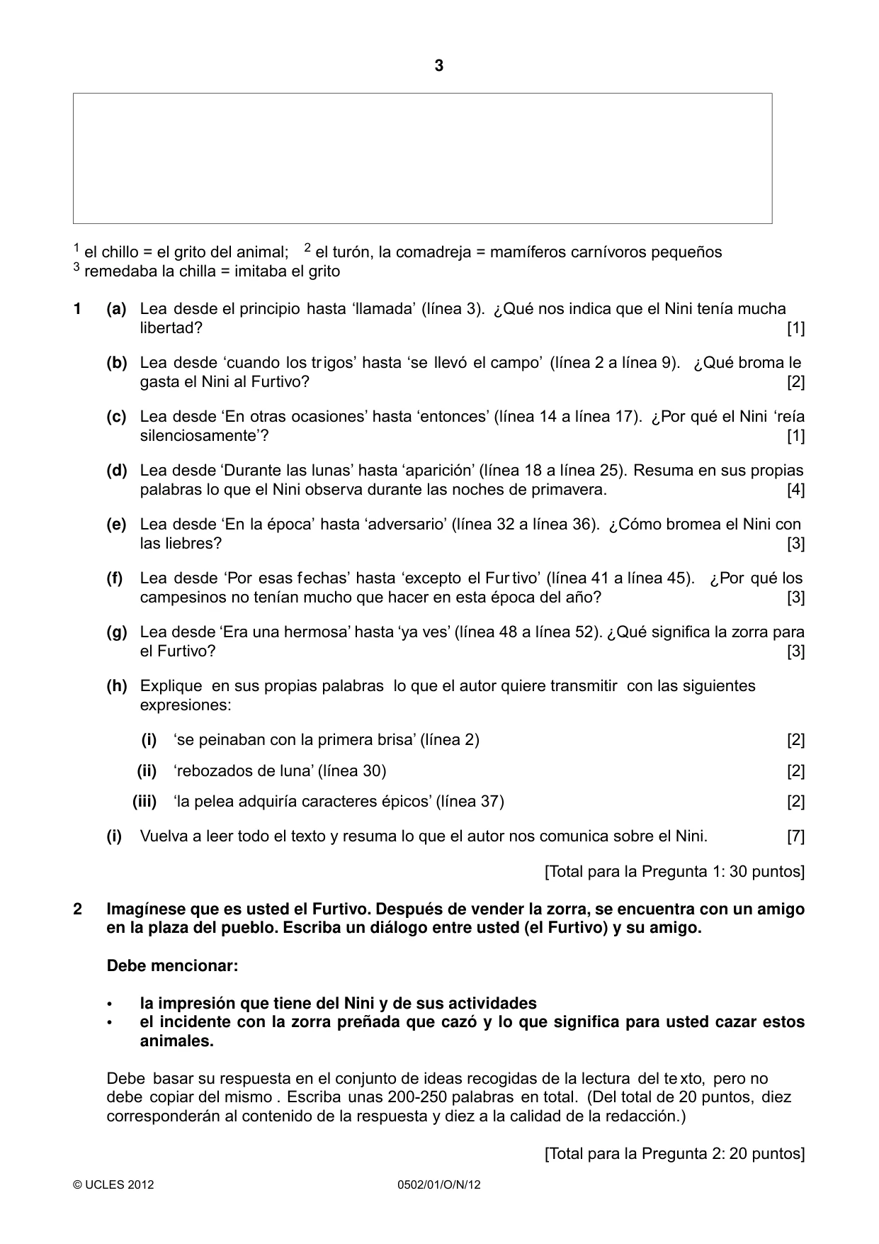 Cambridge IGCSE Spanish - First Language 0502 2012 Oct/Nov Paper 1 · Variant 1 question paper, page 3 of 4