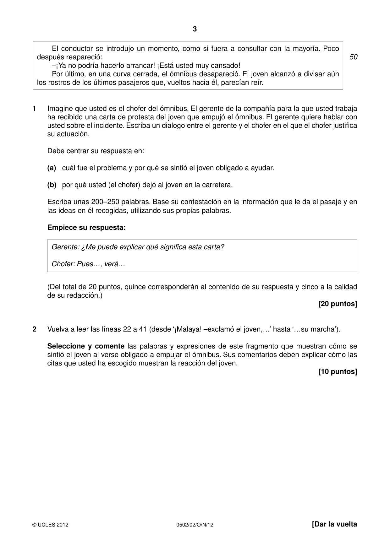 Cambridge IGCSE Spanish - First Language 0502 2012 Oct/Nov Paper 2 · Variant 1 question paper, page 3 of 8