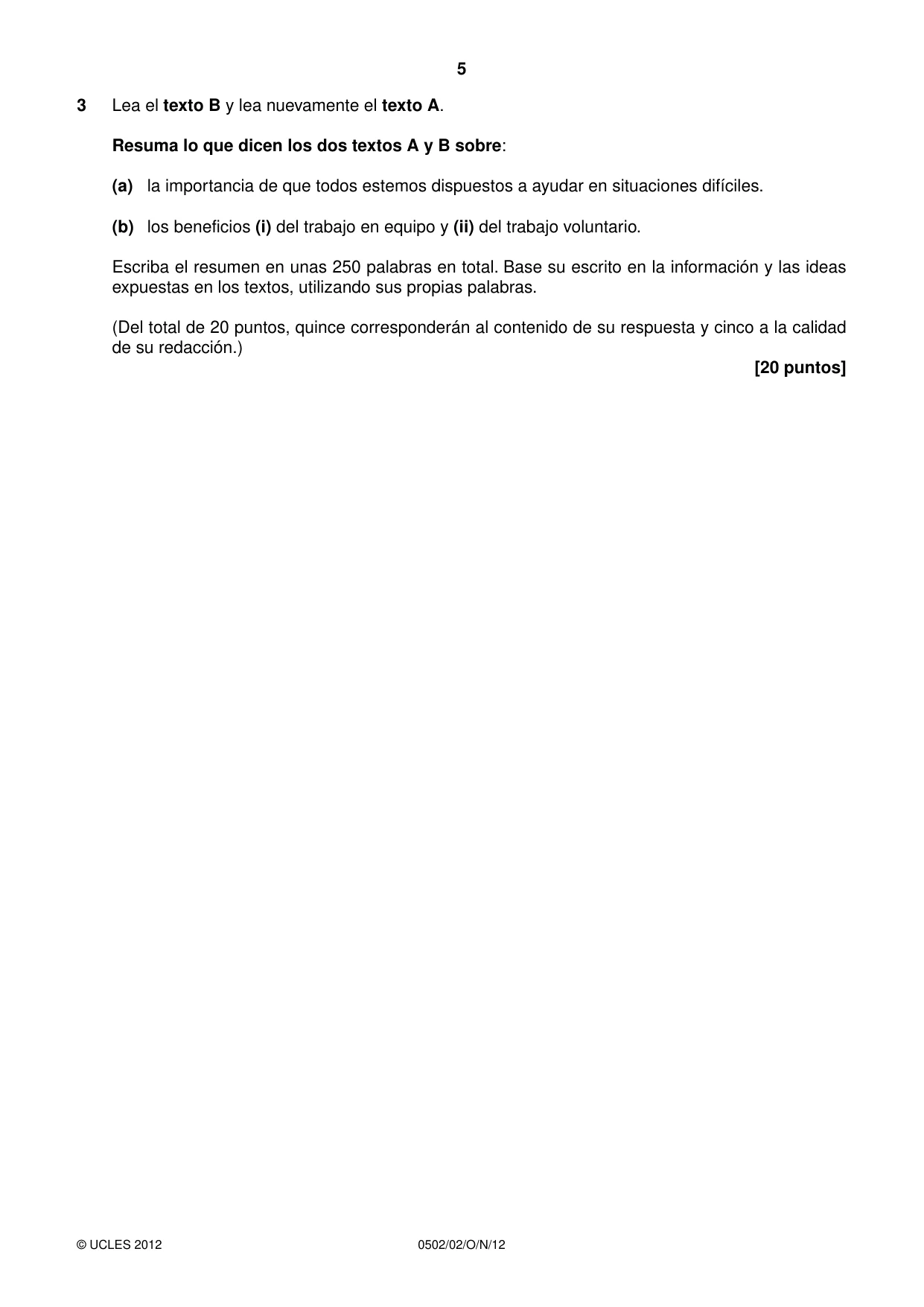 Cambridge IGCSE Spanish - First Language 0502 2012 Oct/Nov Paper 2 · Variant 1 question paper, page 5 of 8