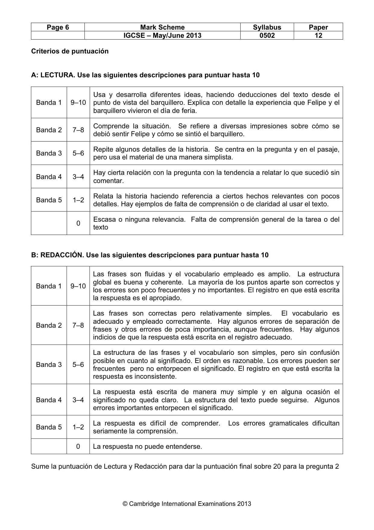 Mark scheme, page 6 of 6