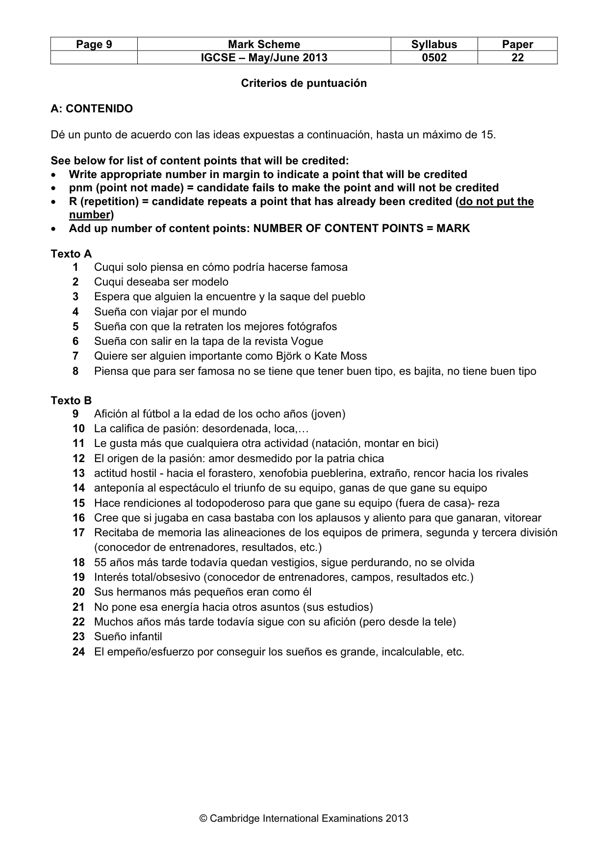Mark scheme, page 9 of 10