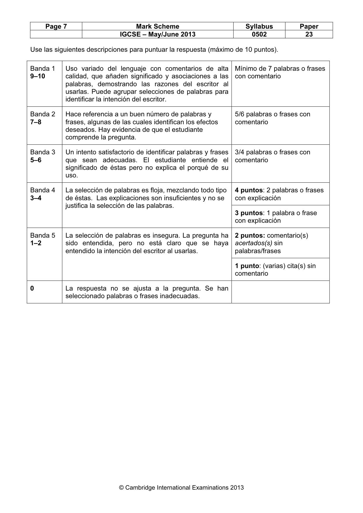 Mark scheme, page 7 of 10