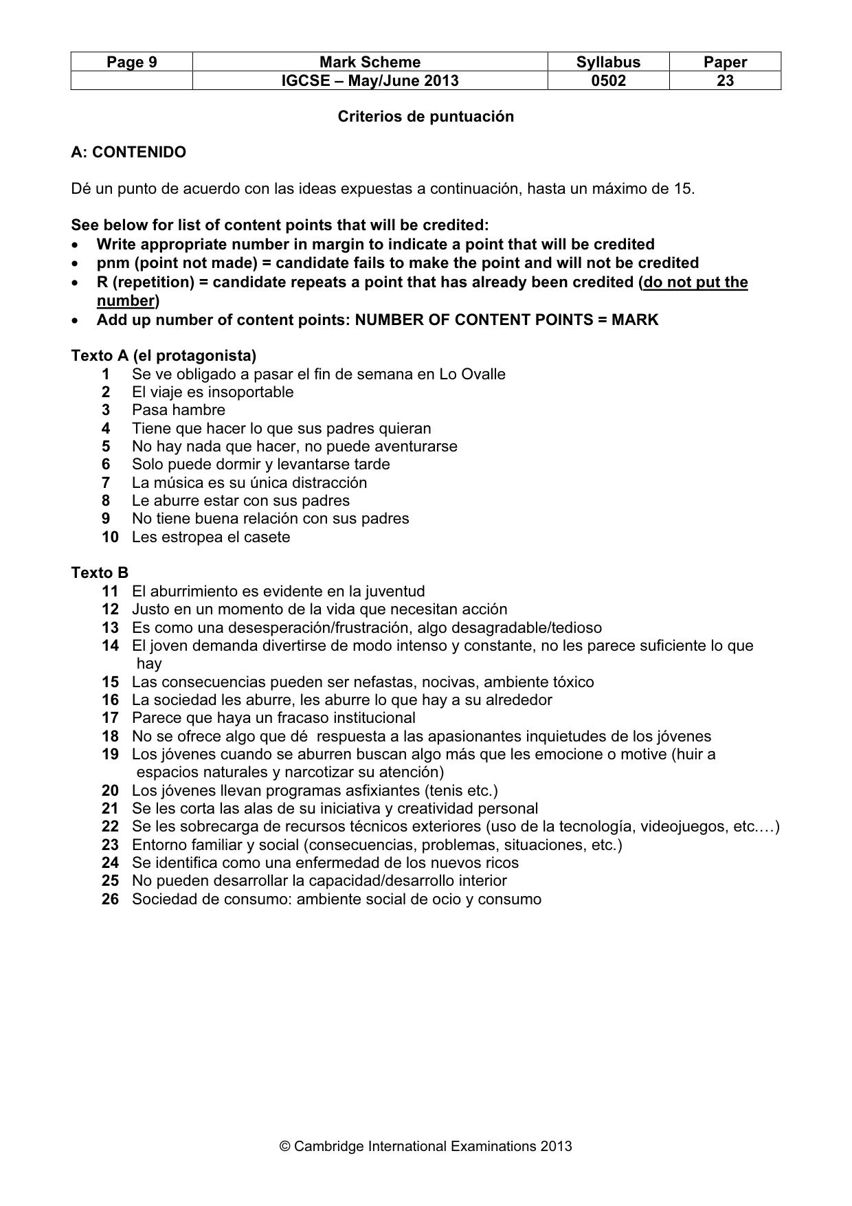 Mark scheme, page 9 of 10