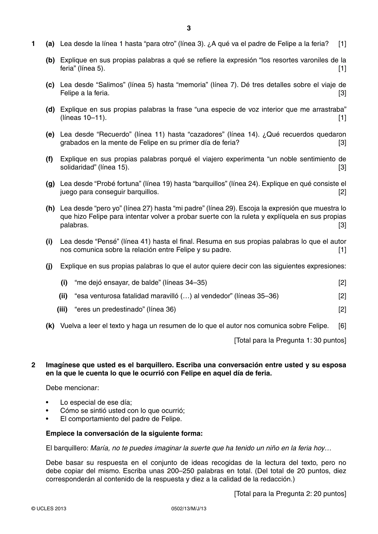 Cambridge IGCSE Spanish - First Language 0502 2013 May/June Paper 1 · Variant 3 question paper, page 3 of 4