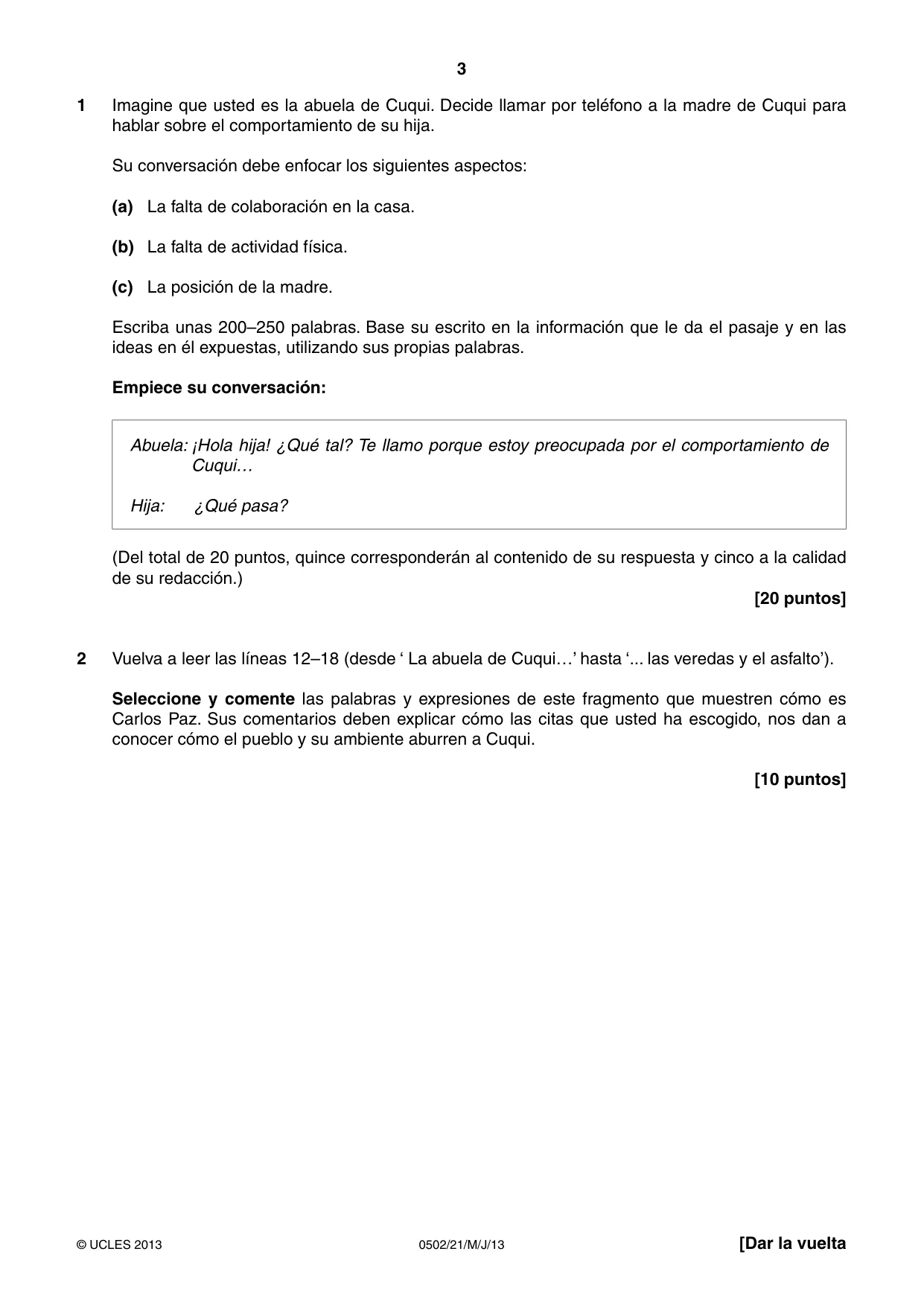 Cambridge IGCSE Spanish - First Language 0502 2013 May/June Paper 2 · Variant 1 question paper, page 3 of 8