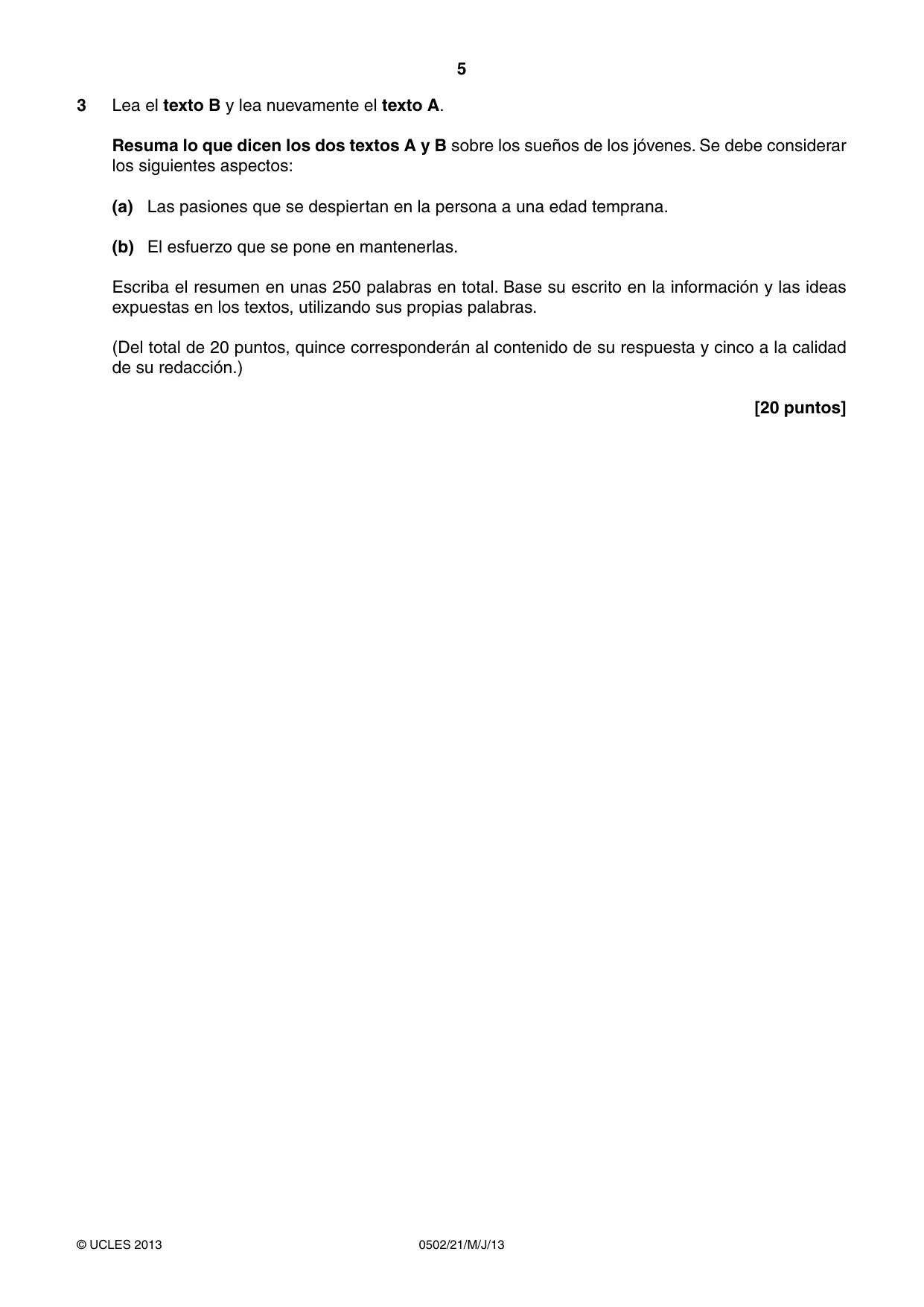 Cambridge IGCSE Spanish - First Language 0502 2013 May/June Paper 2 · Variant 1 question paper, page 5 of 8